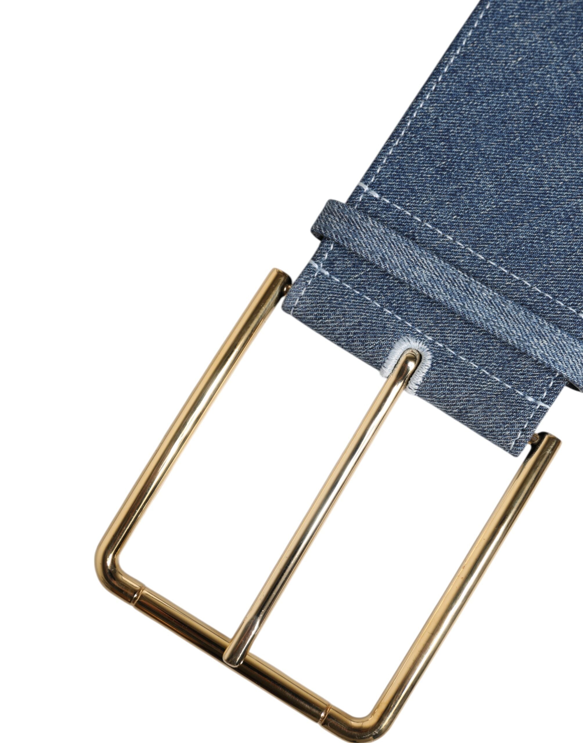 Dolce & Gabbana Blauer zweifarbiger Denim-Gürtel mit goldener Metallschnalle