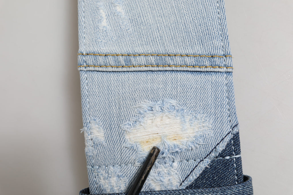 Dolce & Gabbana Blauer zweifarbiger Denim-Gürtel mit goldener Metallschnalle