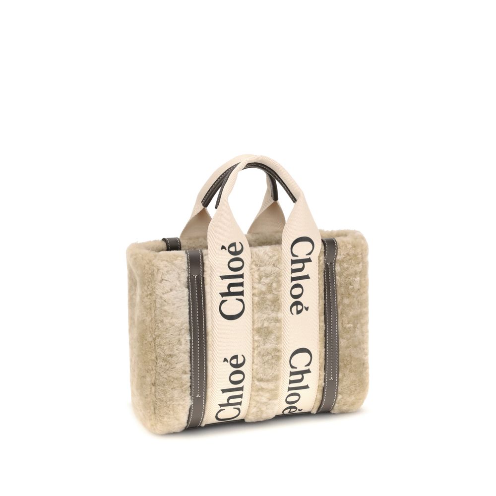 Chloé Kleine Woody Shearling Tote Bag