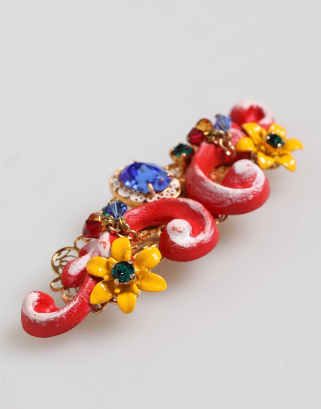 Dolce & Gabbana Multicolor Frühling CARRETTO Gold Messing Kristall Haarspange