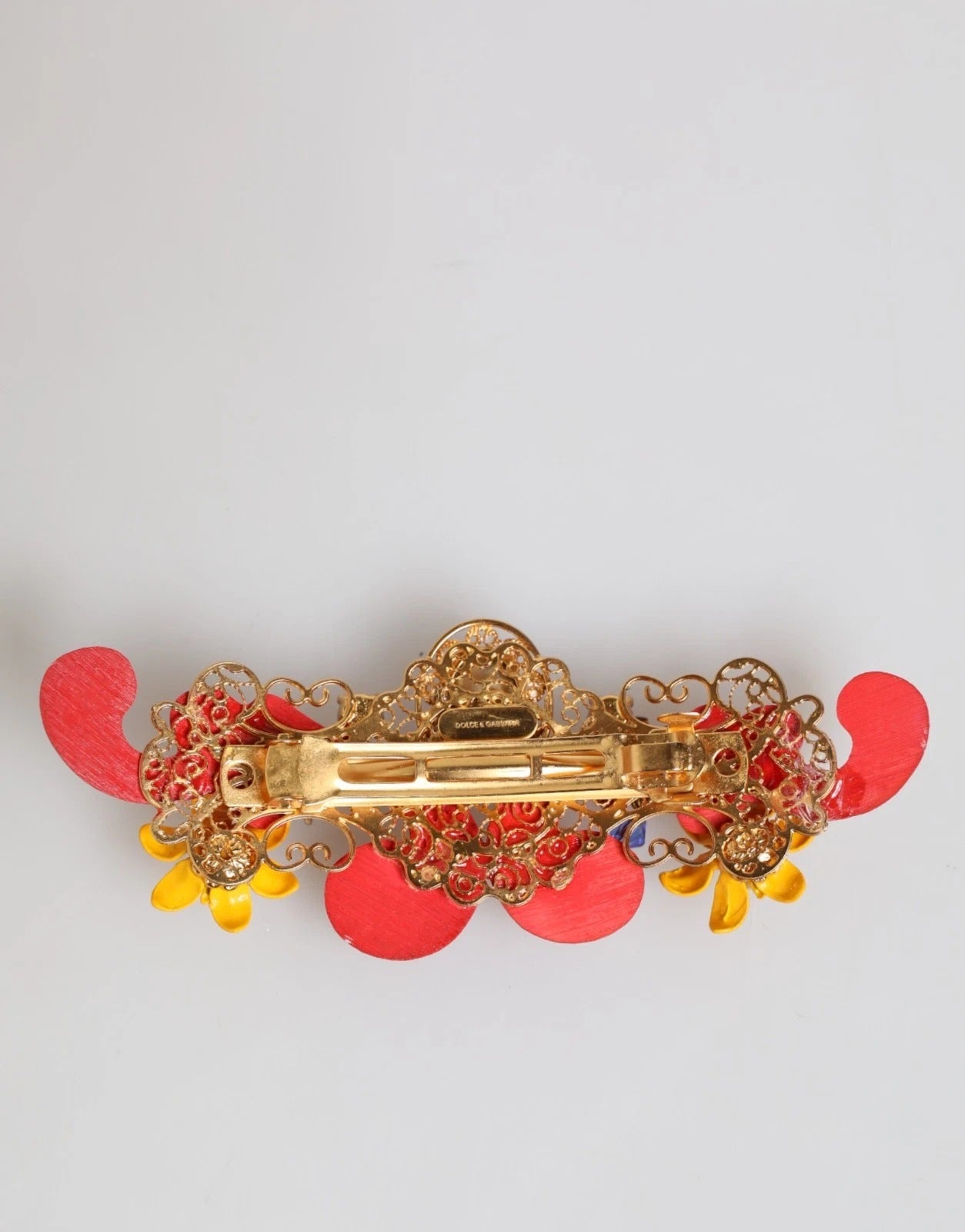 Dolce & Gabbana Multicolor Frühling CARRETTO Gold Messing Kristall Haarspange