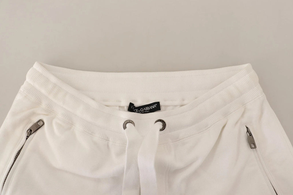Dolce & Gabbana Weiße Baumwoll-Logo-Patch-Sweatpants Jogginghosen