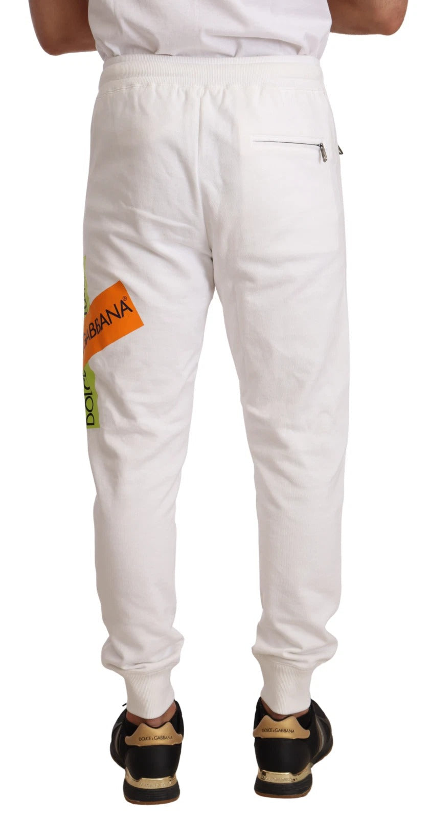 Dolce & Gabbana Weiße Baumwoll-Logo-Patch-Sweatpants Jogginghosen