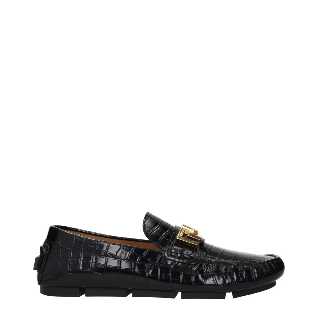 Versace Schwarze Leder Slipper