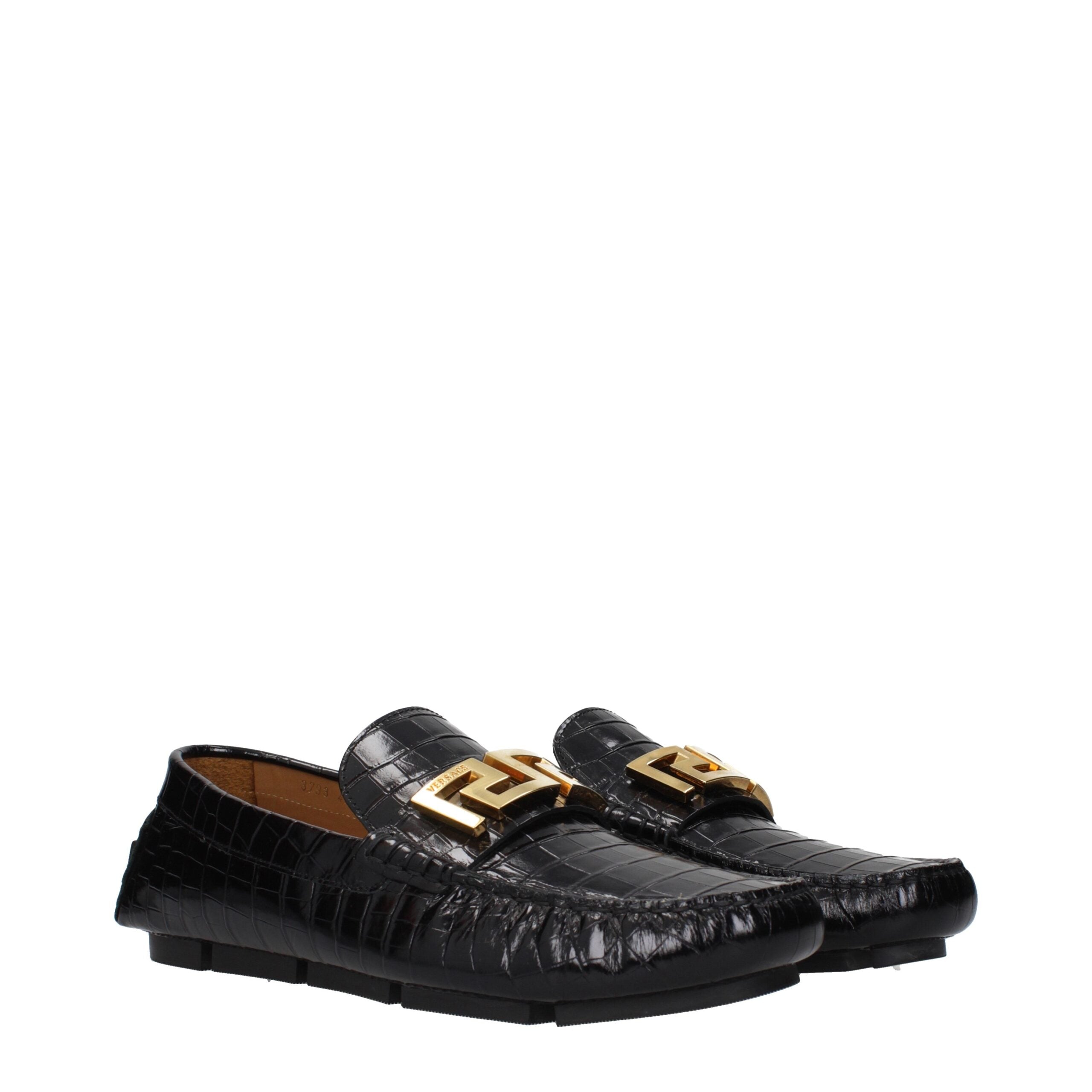 Versace Schwarze Leder Slipper