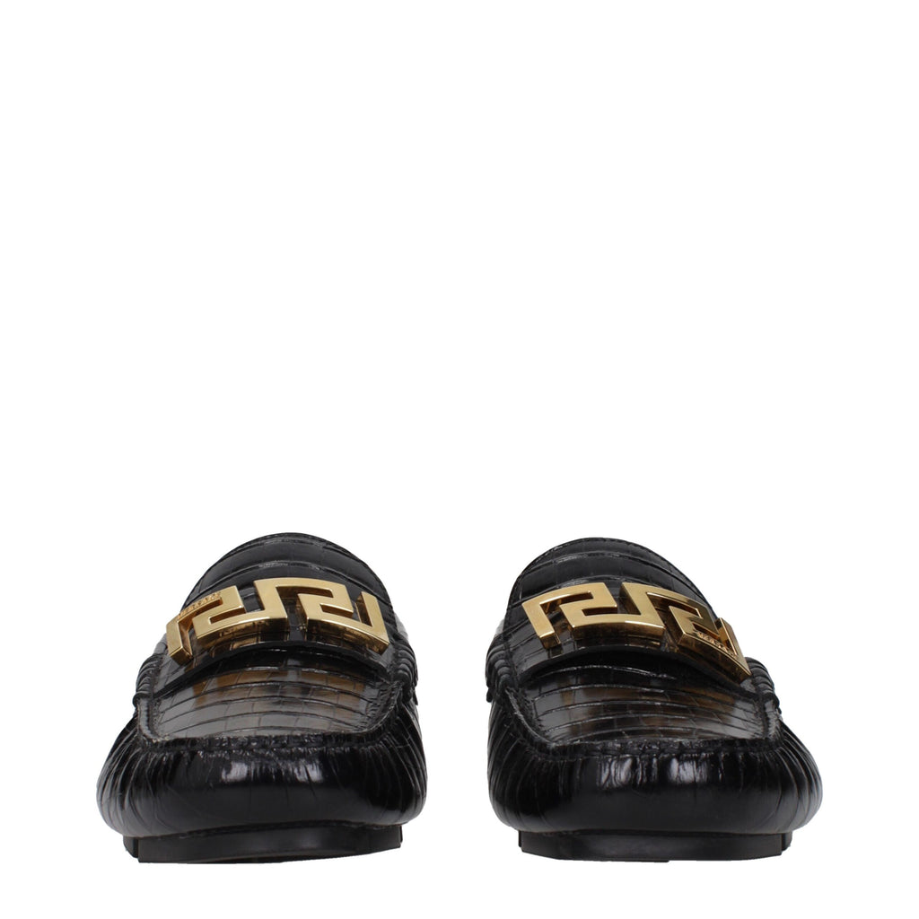 Versace Schwarze Leder Slipper