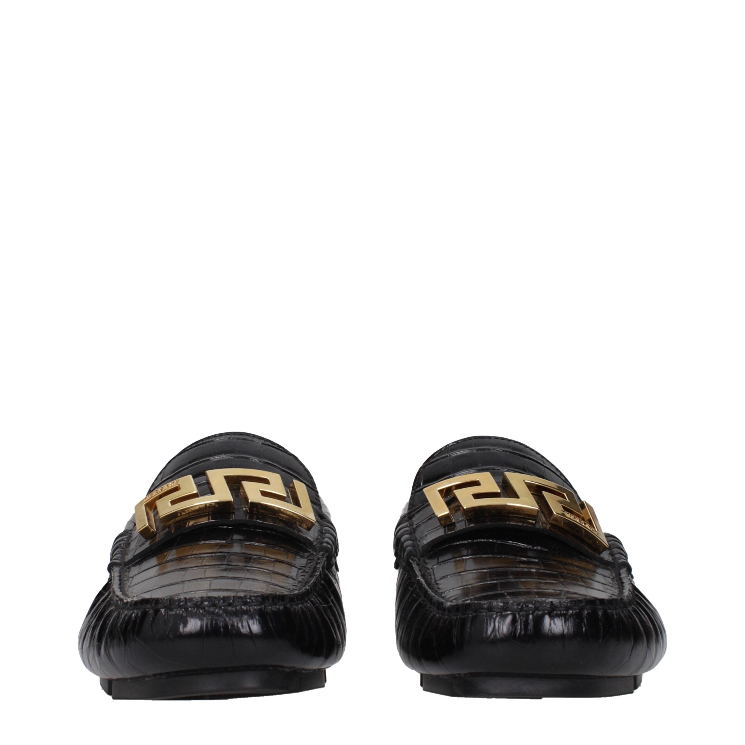 Versace Schwarze Leder Slipper