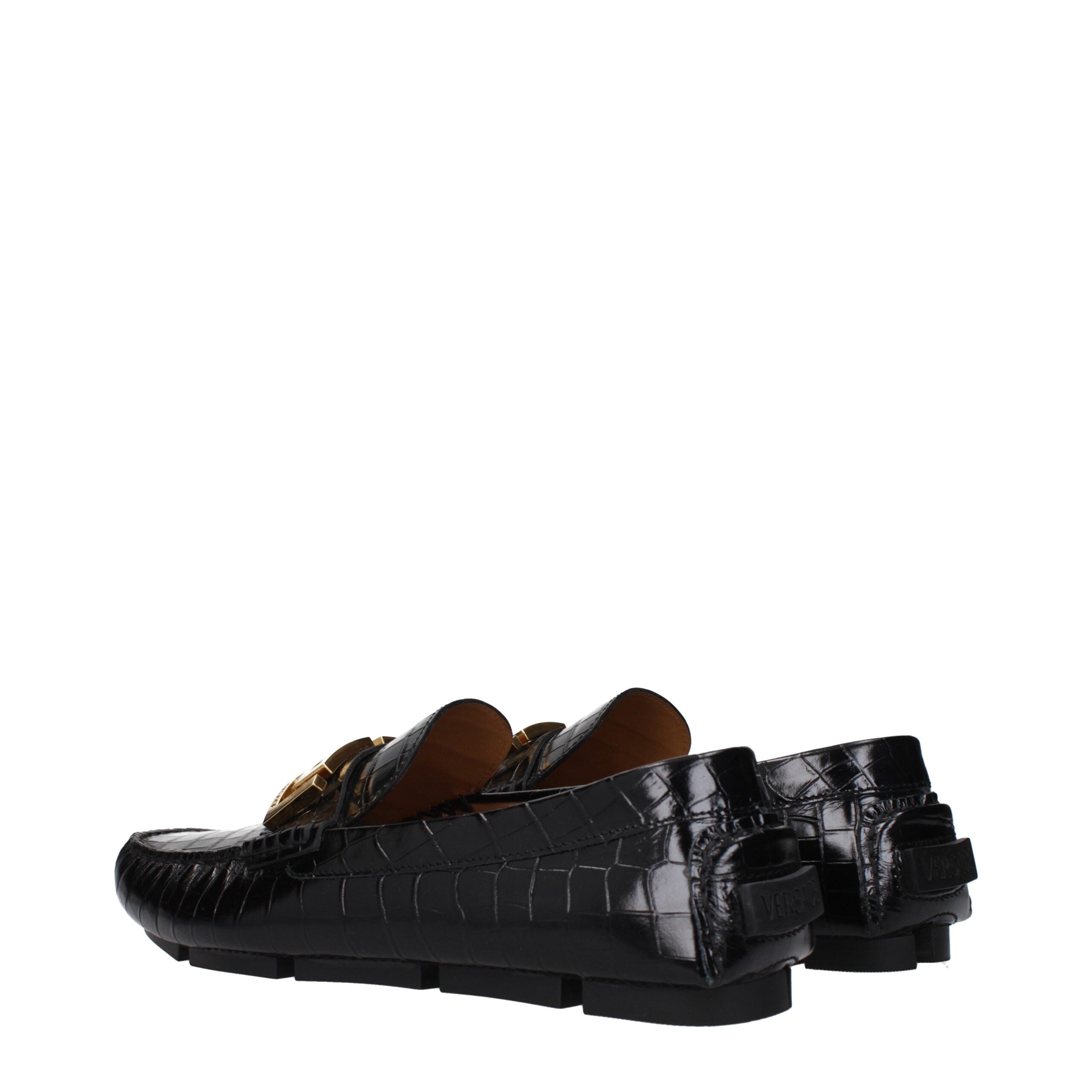 Versace Schwarze Leder Slipper