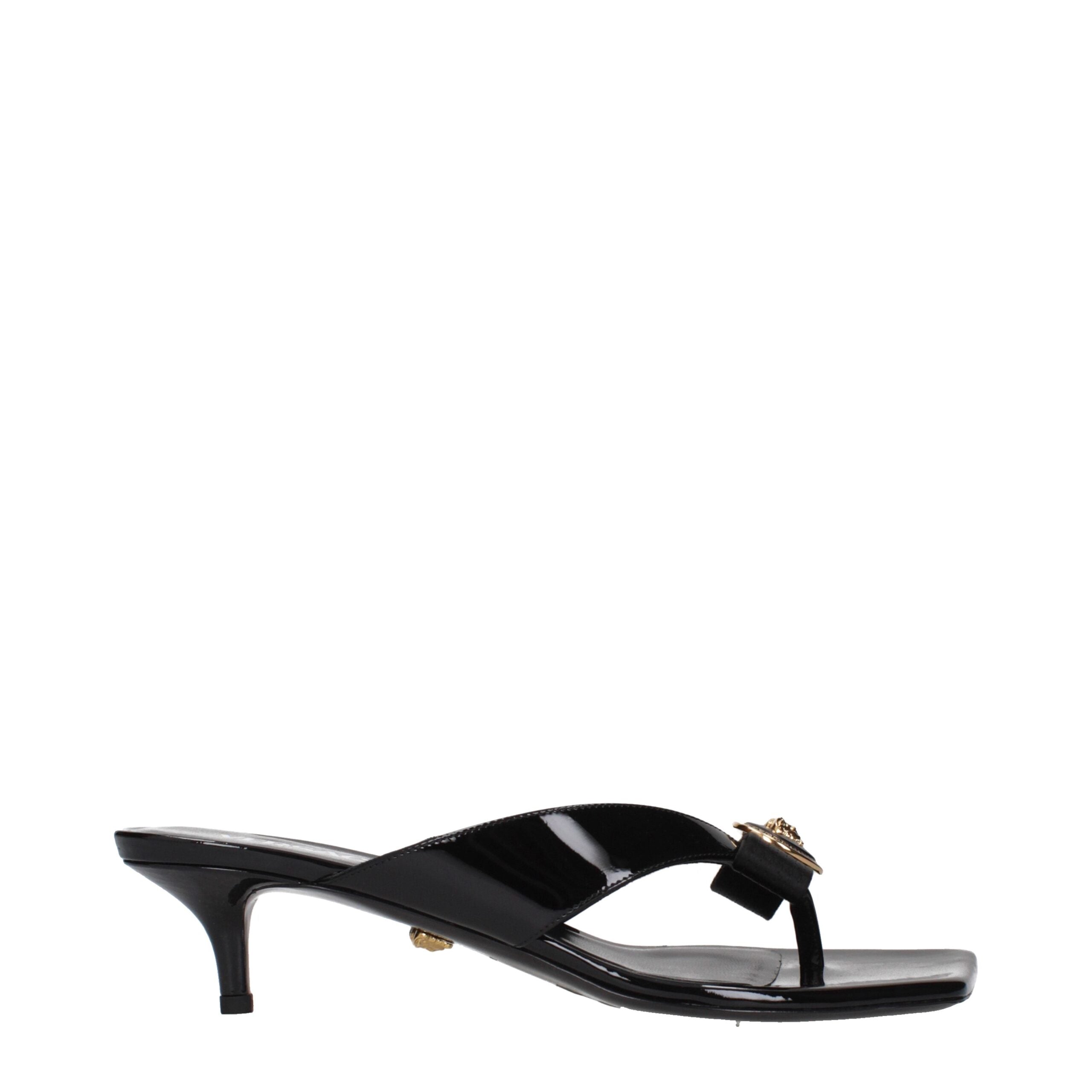 Versace Schwarze Leder Stiletto Heels Sandalen