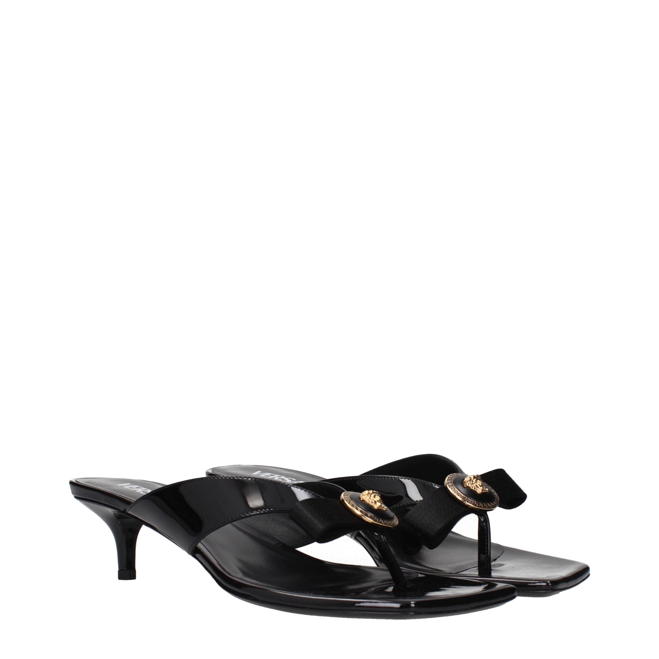 Versace Schwarze Leder Stiletto Heels Sandalen