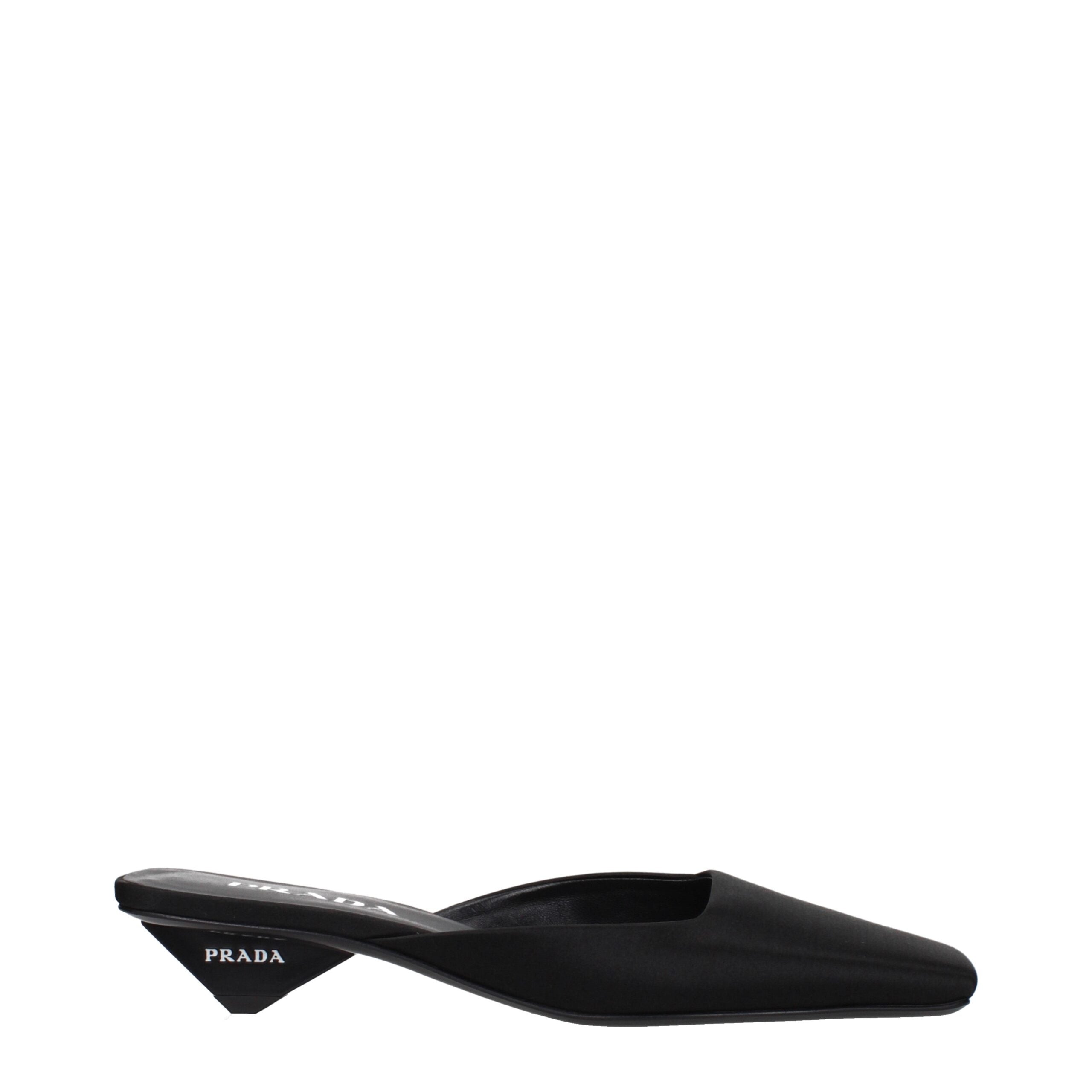 Prada Flache Sandalen aus schwarzem Satin