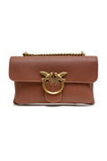 PINKO Love Boucle Riga Umhängetasche aus braunem Leder