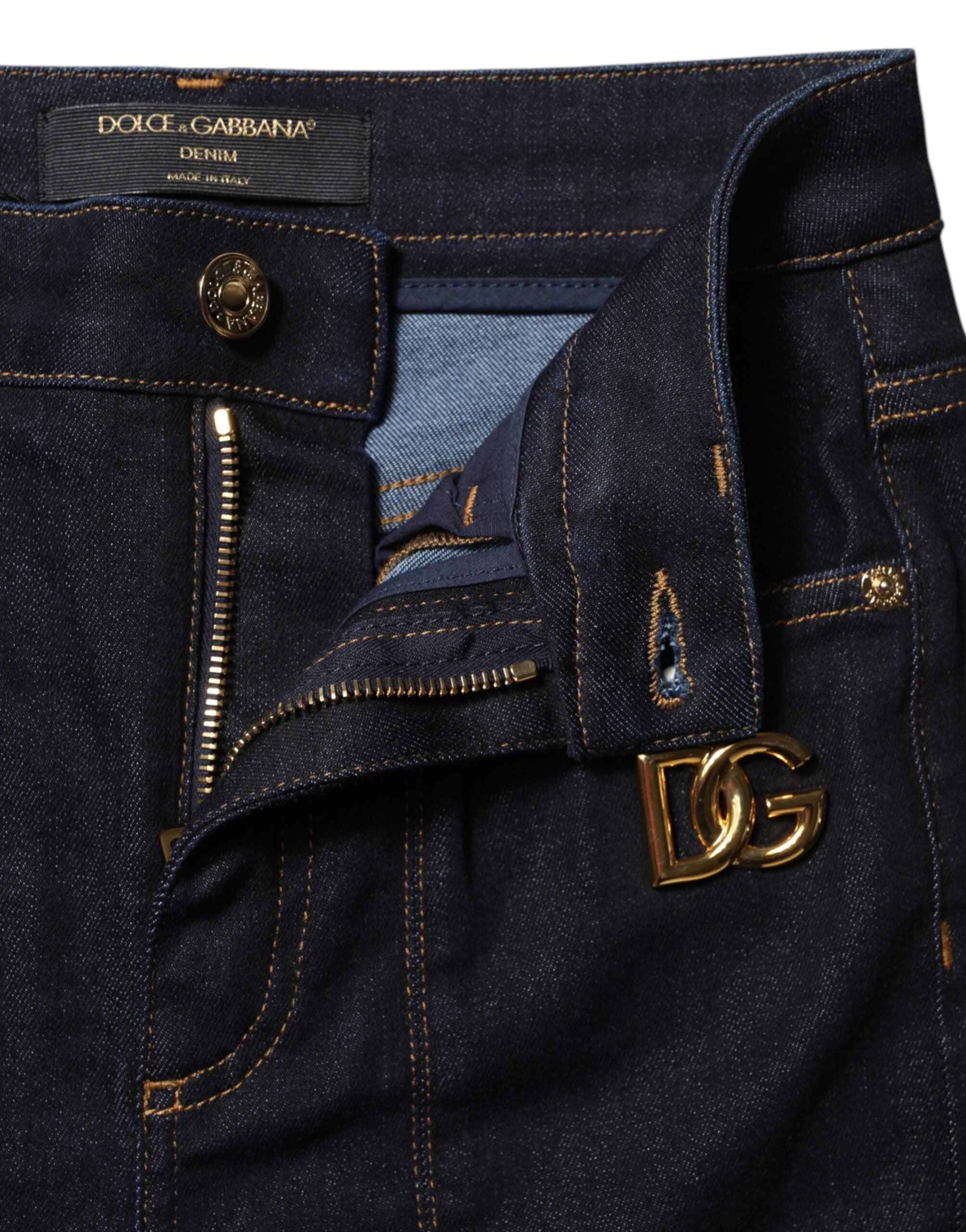 Dolce & Gabbana Blaue Baumwoll-Skinny-Denim-Jeans mit hoher Taille