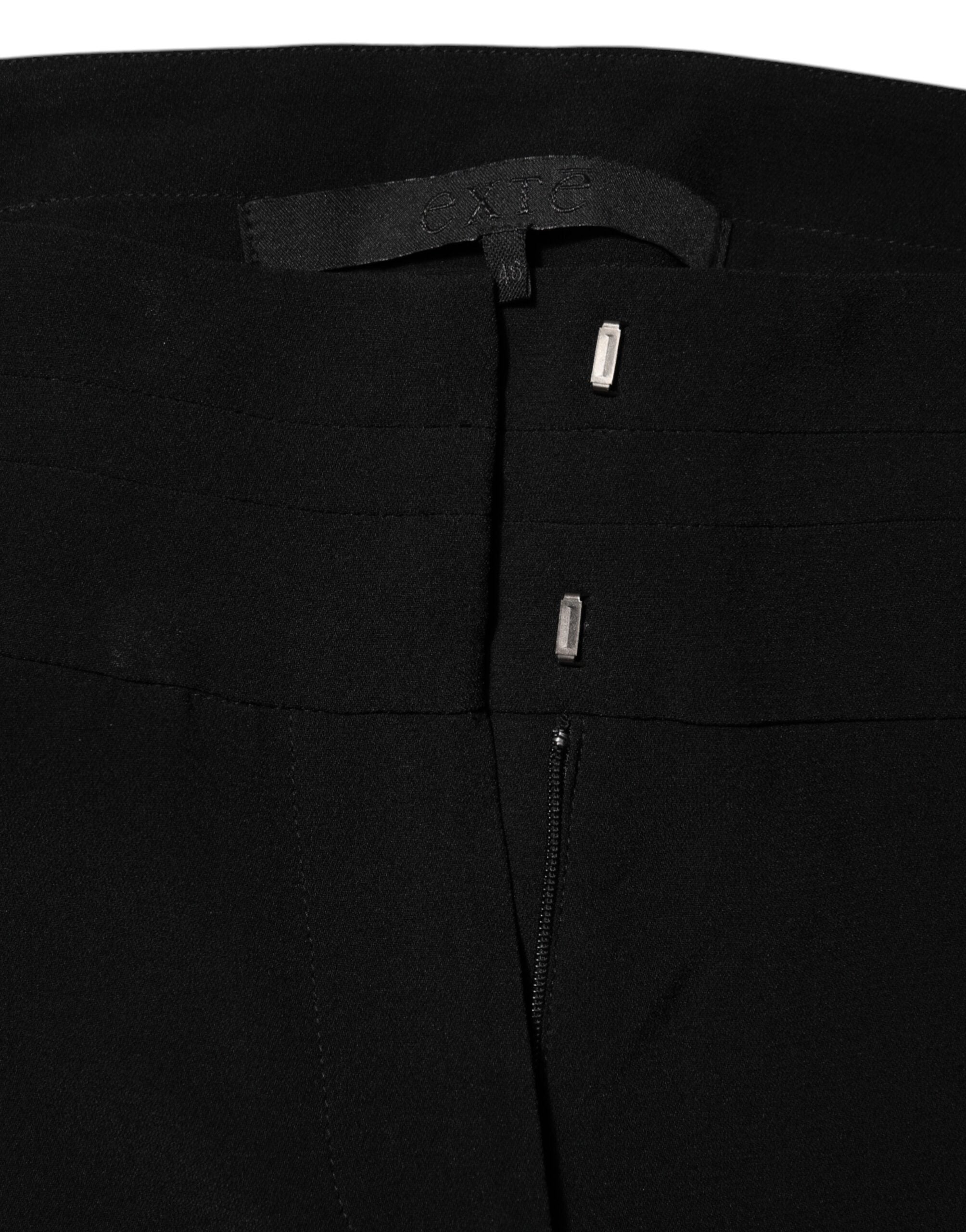 Exte Schwarze Viskose-Acetat-Mischung Gerade Hose mit hoher Taille