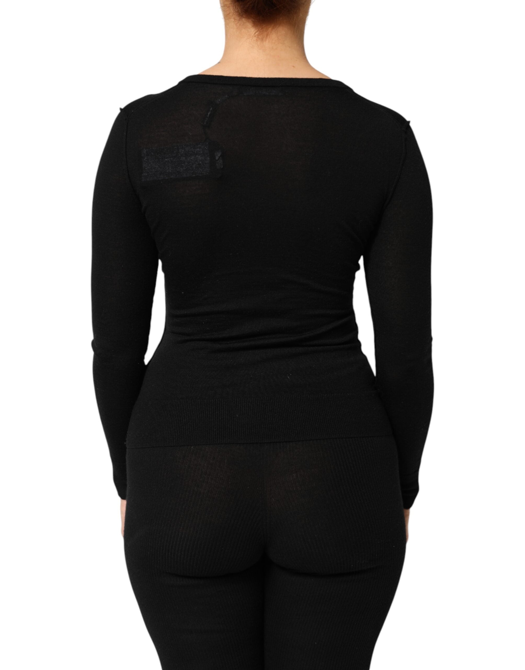 Dolce & Gabbana Schwarzer Strickpullover aus Schurwolle mit Knöpfen