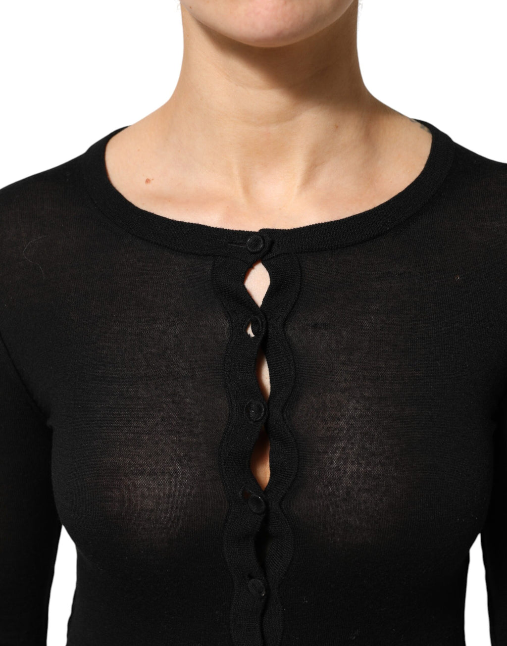 Dolce & Gabbana Schwarzer Strickpullover aus Schurwolle mit Knöpfen