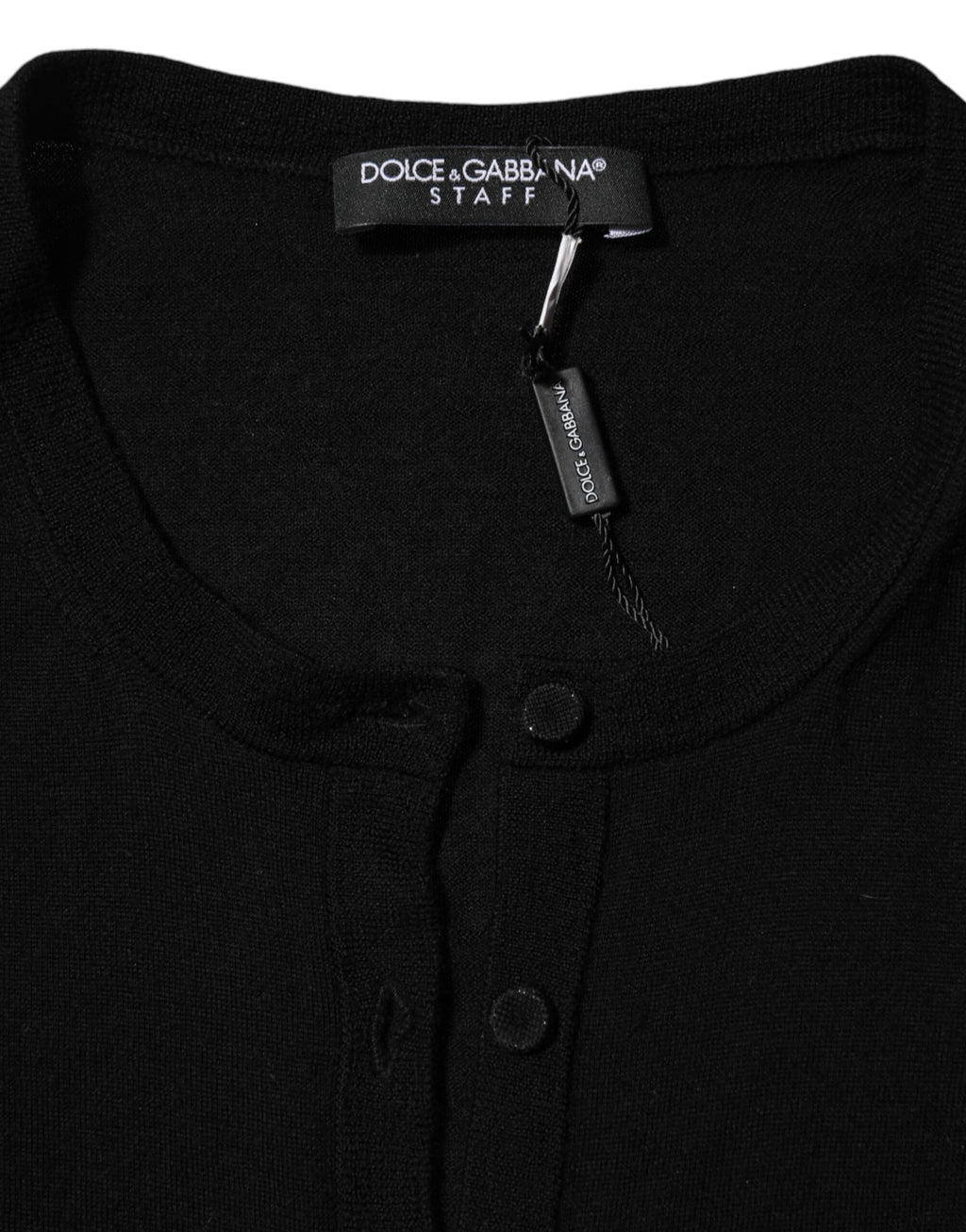 Dolce & Gabbana Schwarzer Strickpullover aus Schurwolle mit Knöpfen