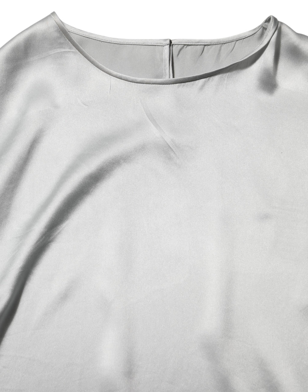 Dolce & Gabbana Graues Seidensatin-Oberteil mit floraler Spitze und langen Ärmeln