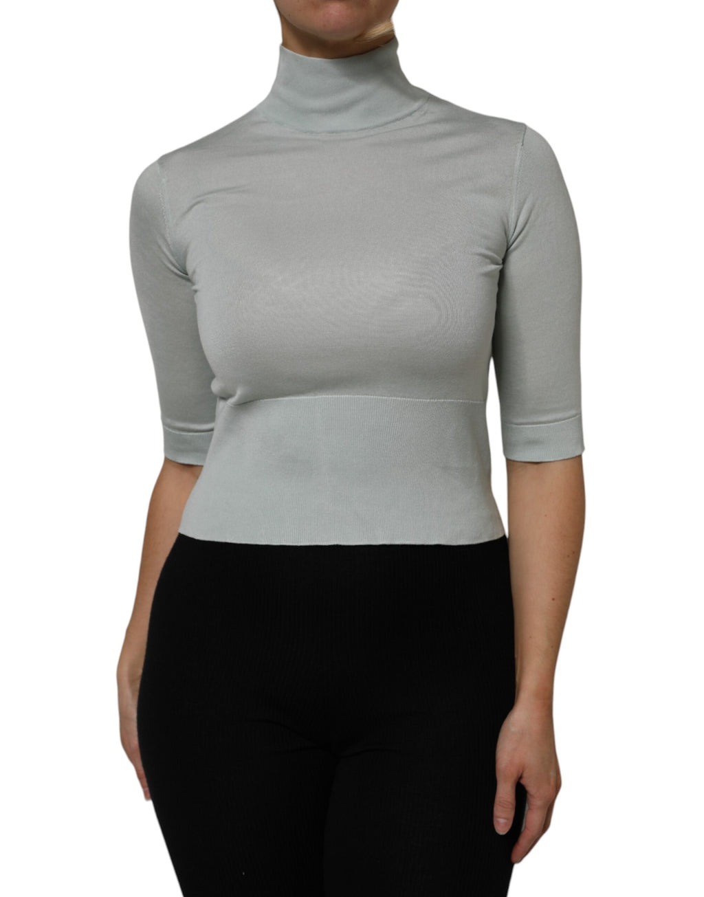 Dolce & Gabbana Graues Rollkragenpullover-Top mit 3/4-Ärmeln