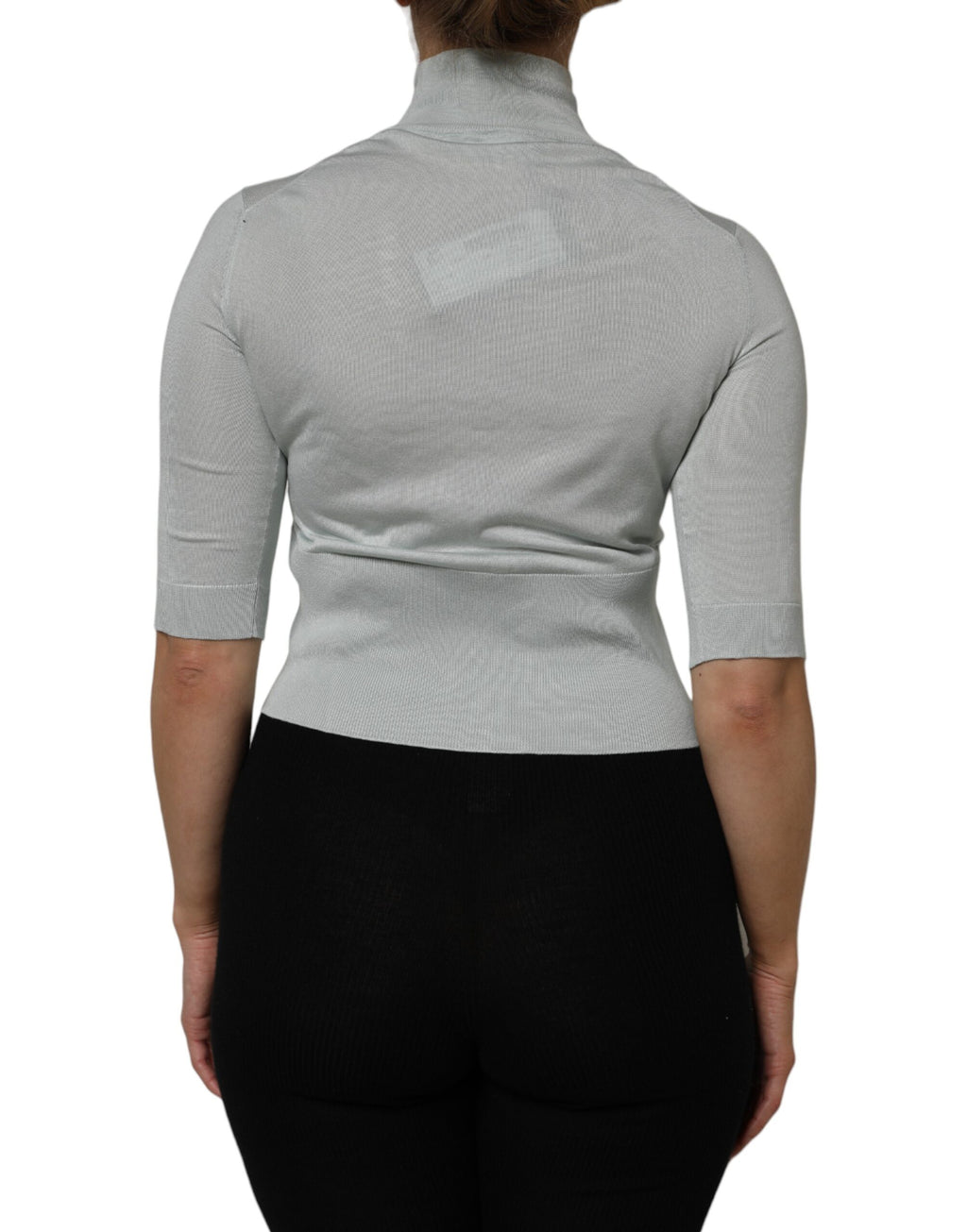 Dolce & Gabbana Graues Rollkragenpullover-Top mit 3/4-Ärmeln