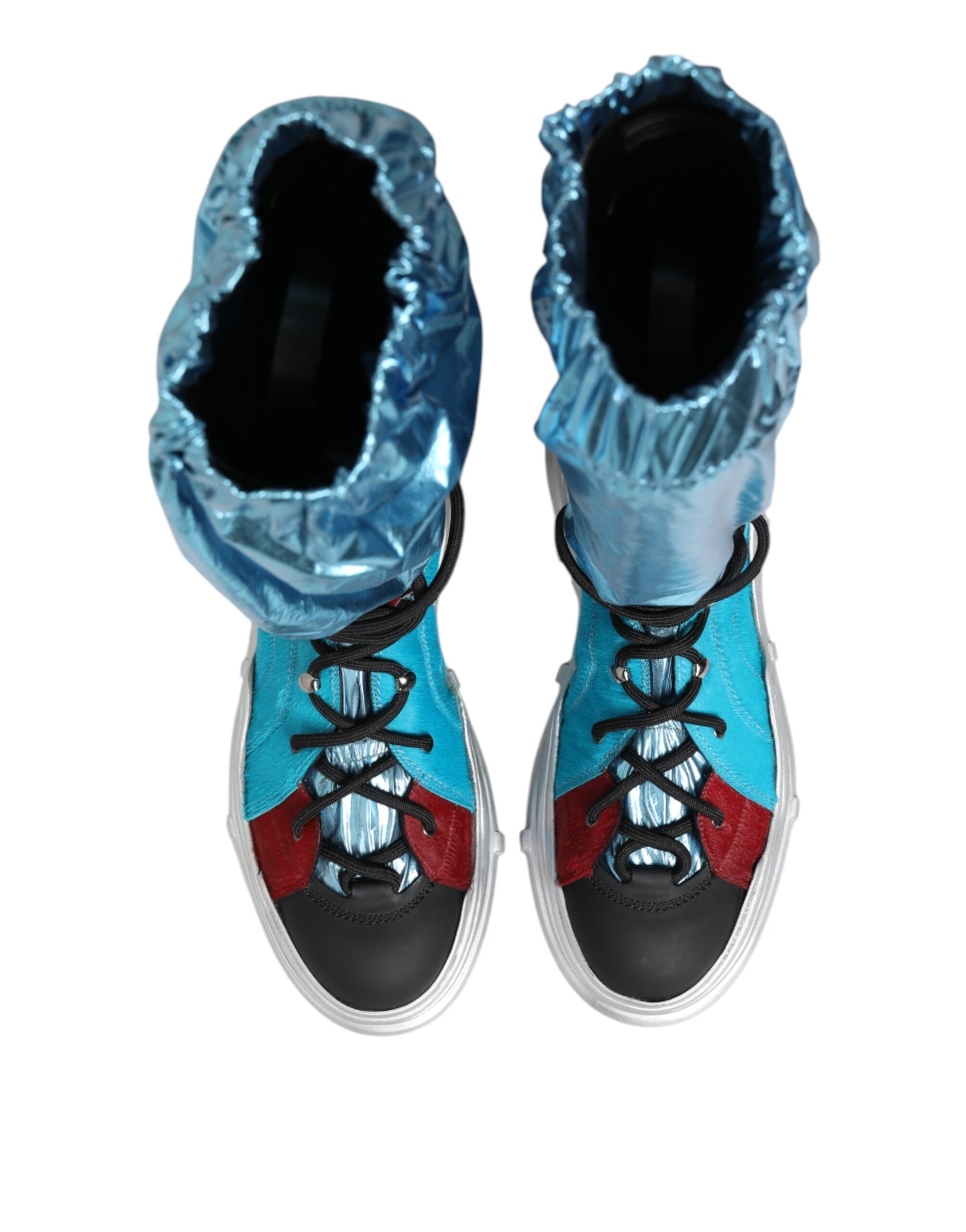 Dolce & Gabbana Blue Lace Up Over The Knee Socken Männer Stiefel Schuhe