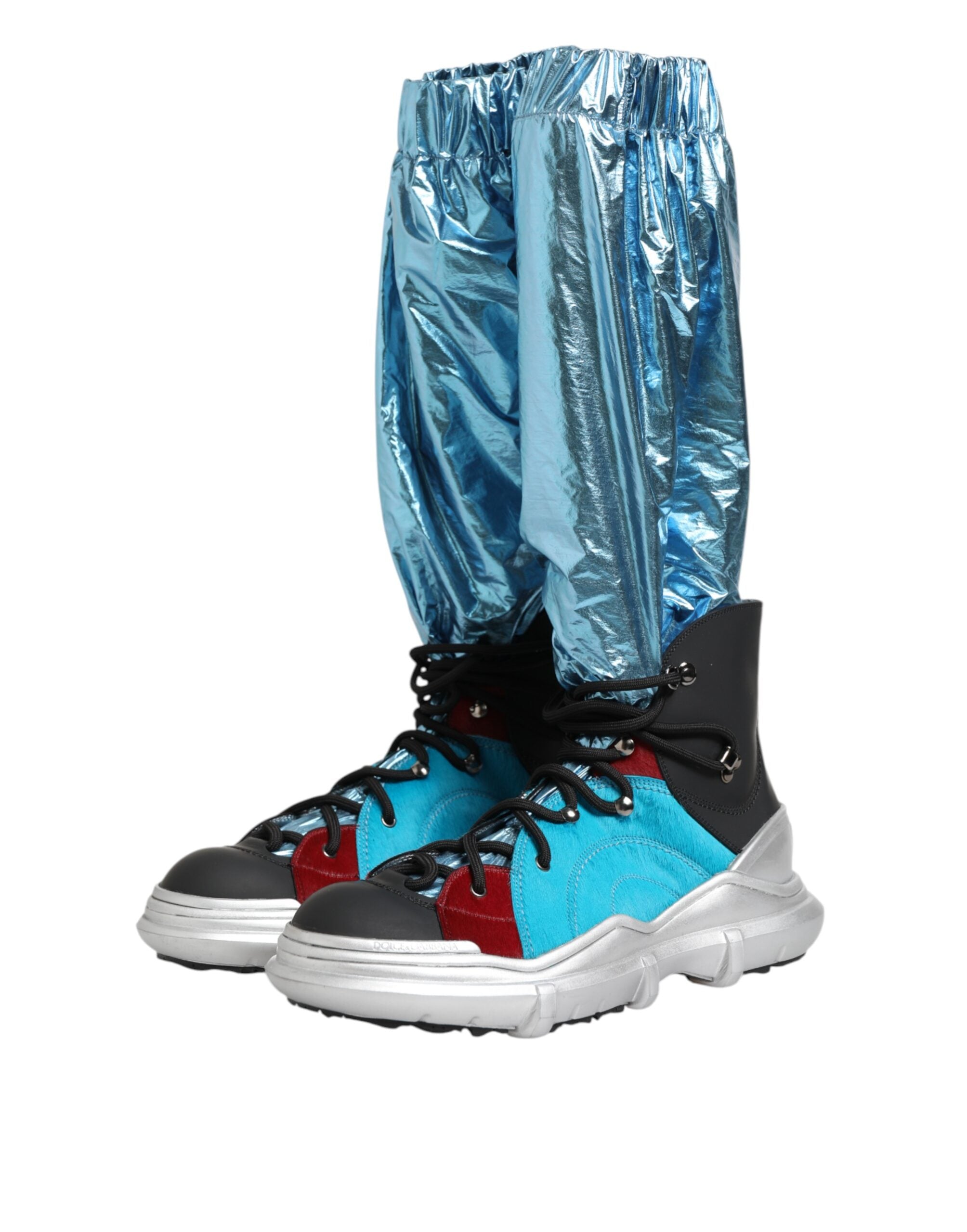 Dolce & Gabbana Blue Lace Up Over The Knee Socken Männer Stiefel Schuhe