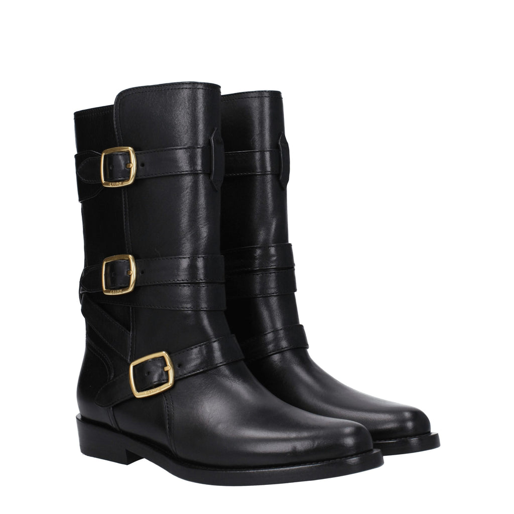 Celine Flache Stiefel aus schwarzem Leder