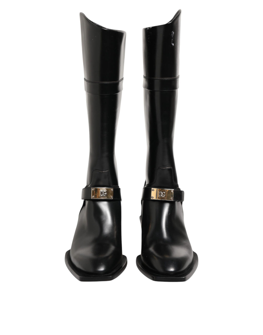Dolce & Gabbana Schwarzes Logo Plaque Over The Calf Stiefel Schuhe