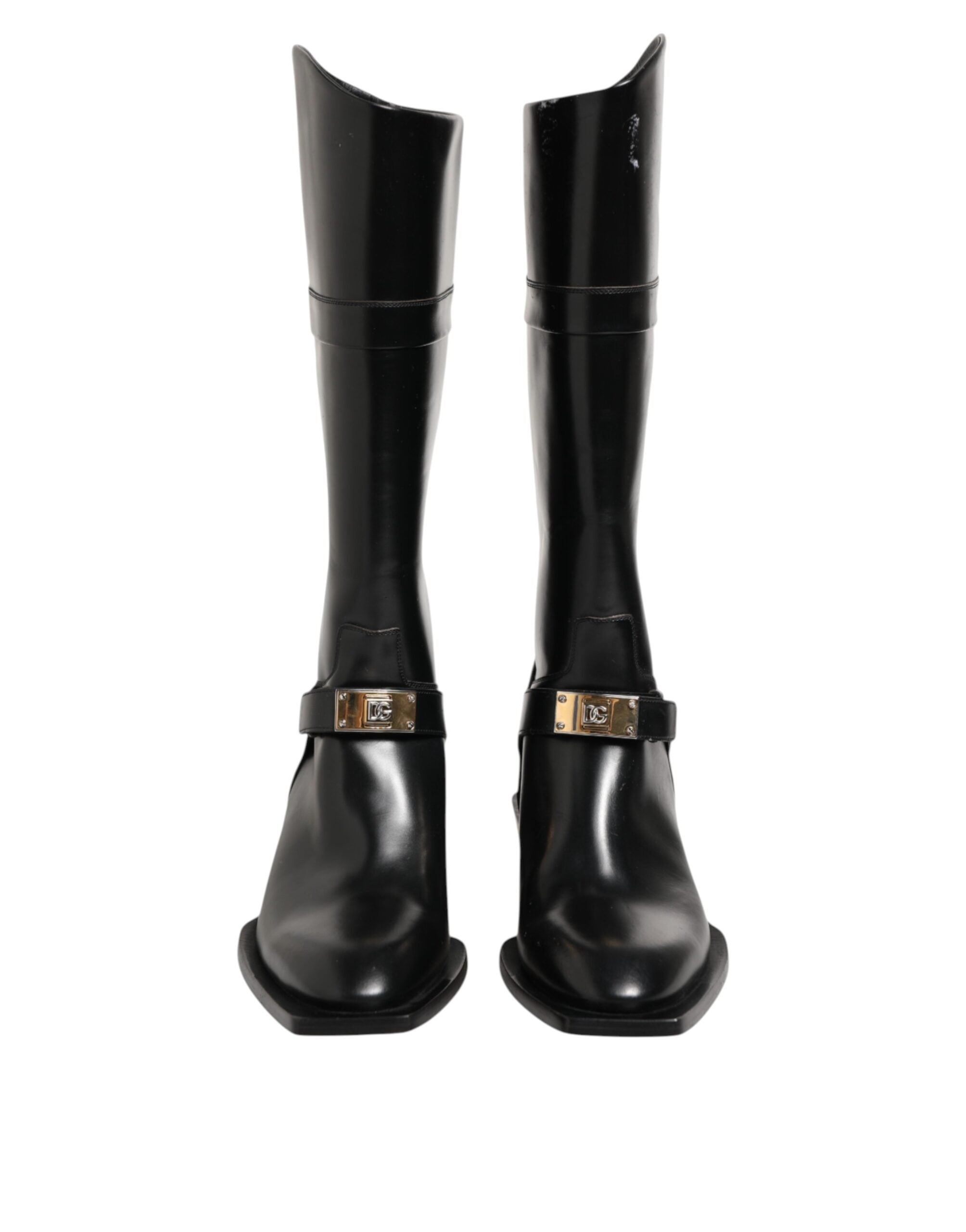 Dolce & Gabbana Schwarzes Logo Plaque Over The Calf Stiefel Schuhe