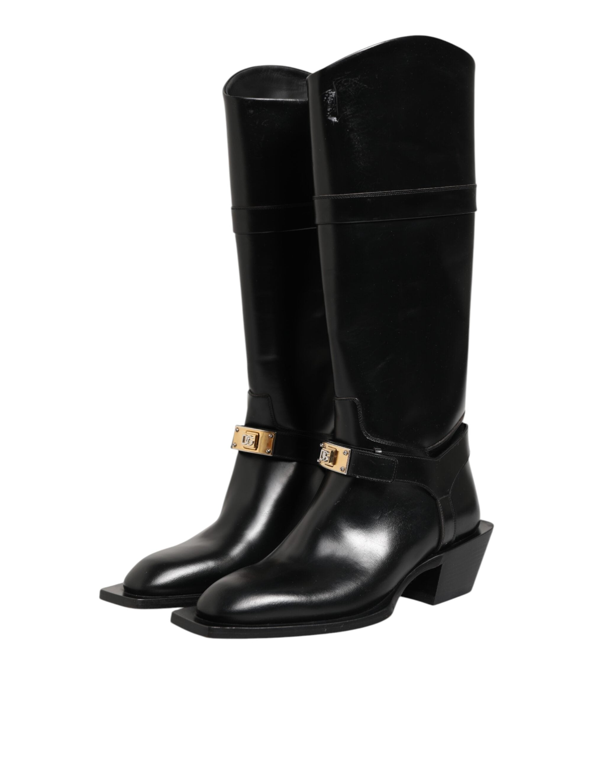 Dolce & Gabbana Schwarzes Logo Plaque Over The Calf Stiefel Schuhe