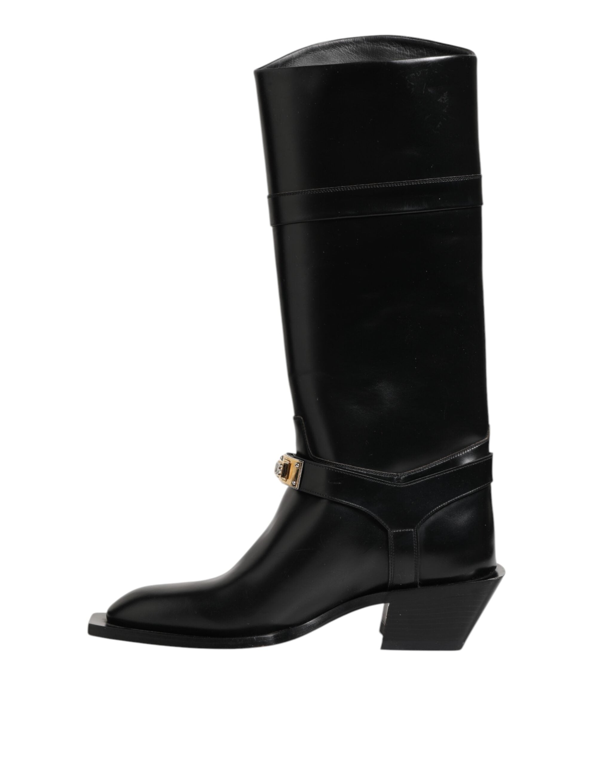Dolce & Gabbana Schwarzes Logo Plaque Over The Calf Stiefel Schuhe