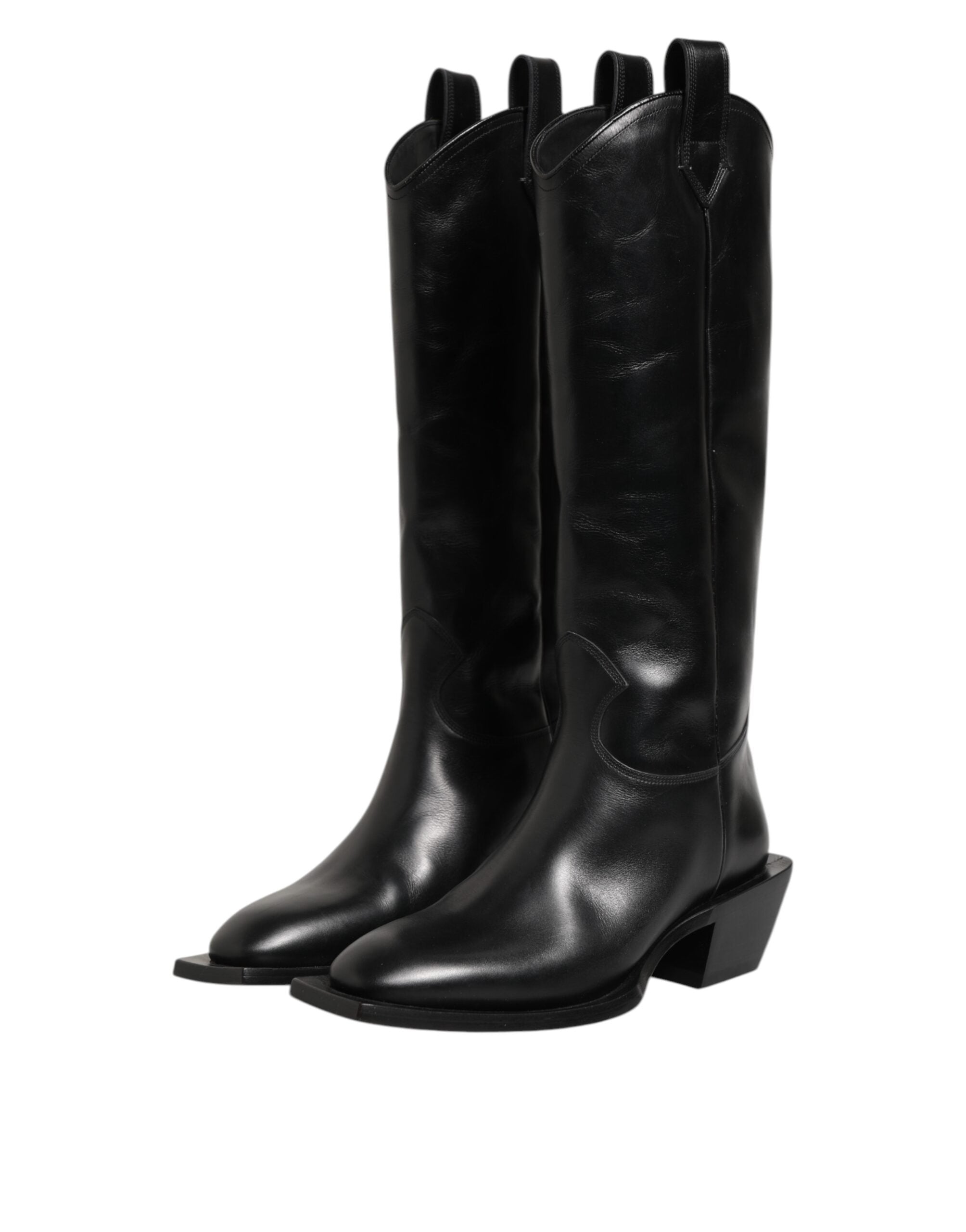 Dolce & Gabbana Schwarz Leder Over The Calf Biker Stiefel Schuhe