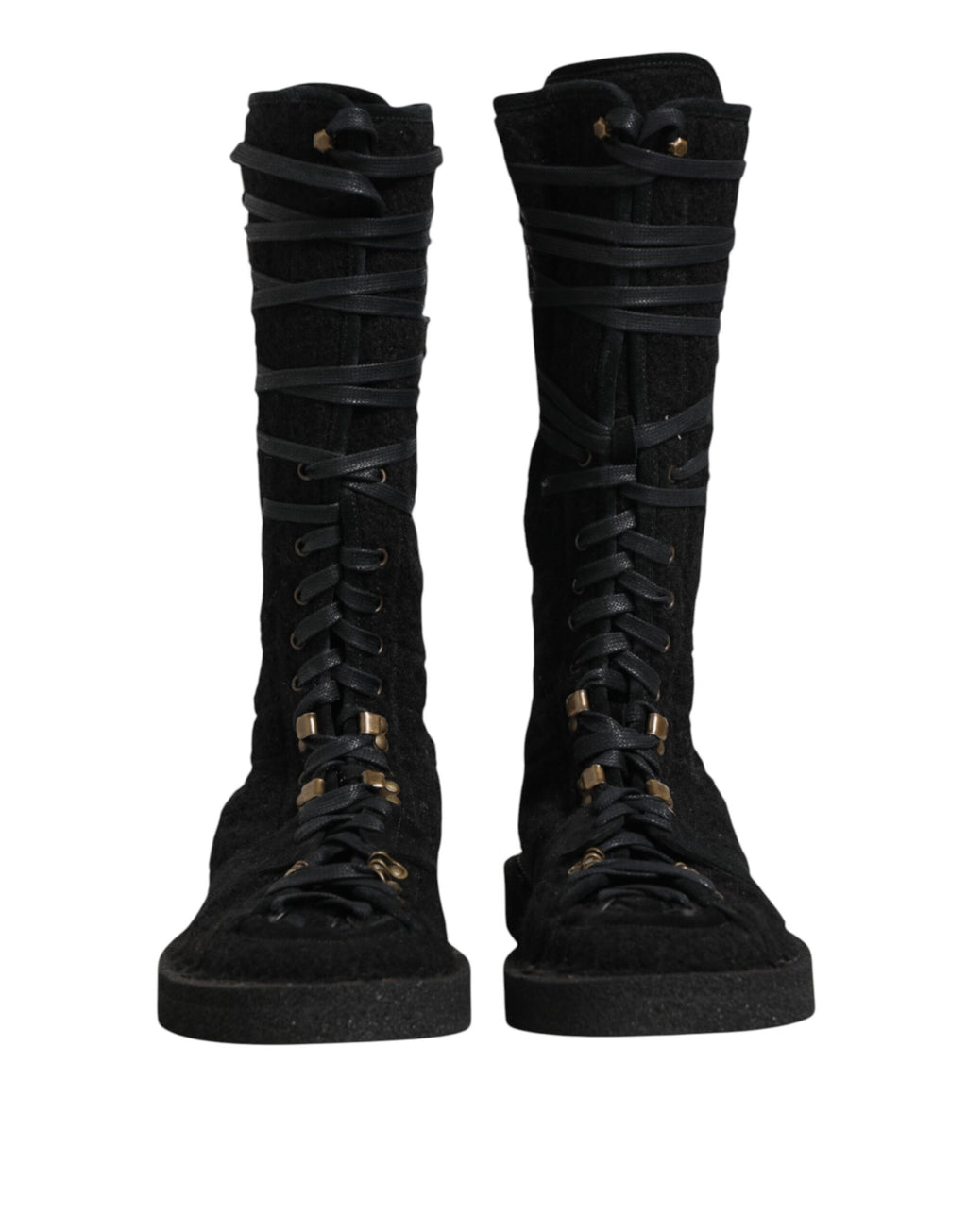 Dolce & Gabbana Schwarz Alpaka Wolle Wildleder Mid Calf Stiefel Schuhe