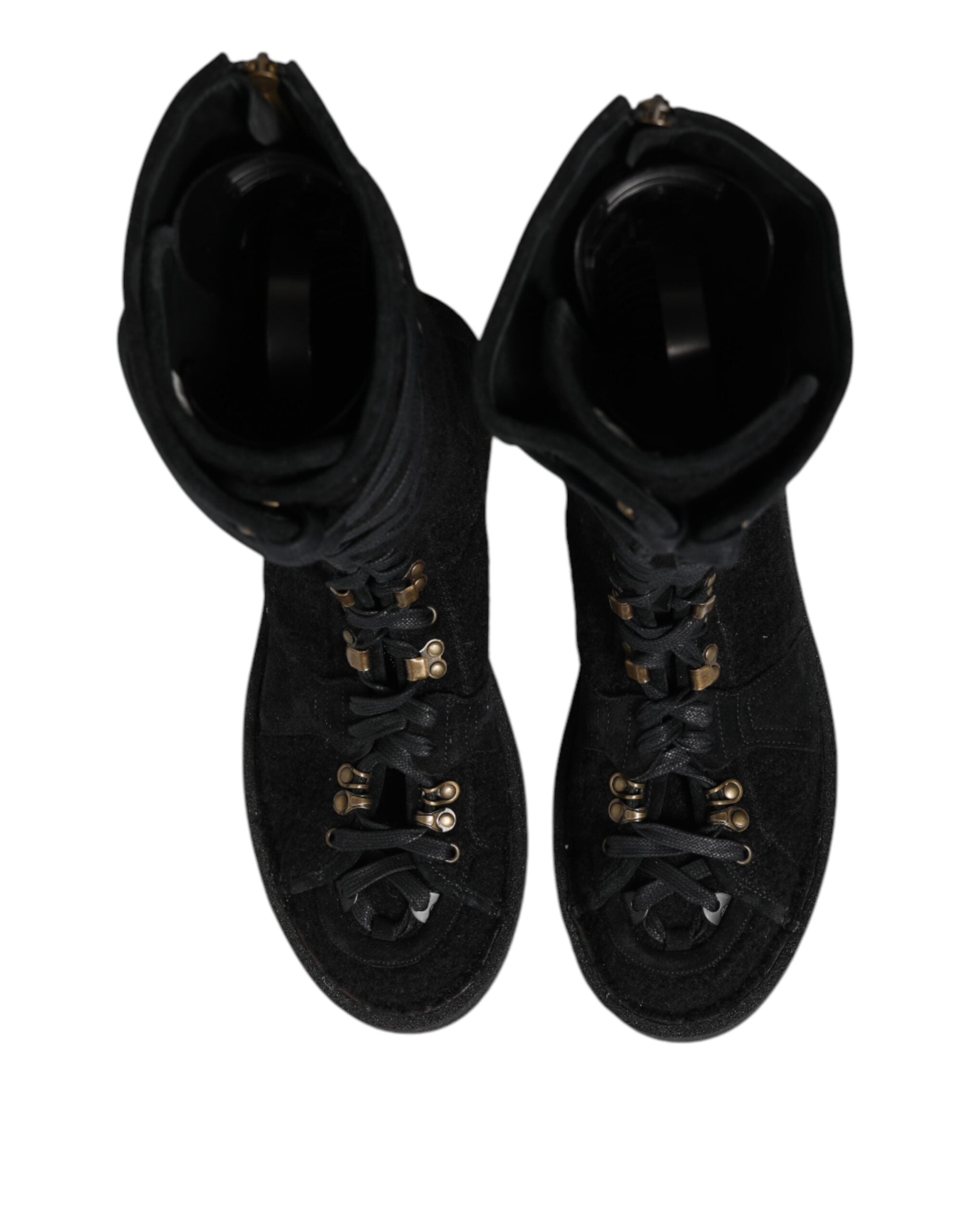 Dolce & Gabbana Schwarz Alpaka Wolle Wildleder Mid Calf Stiefel Schuhe