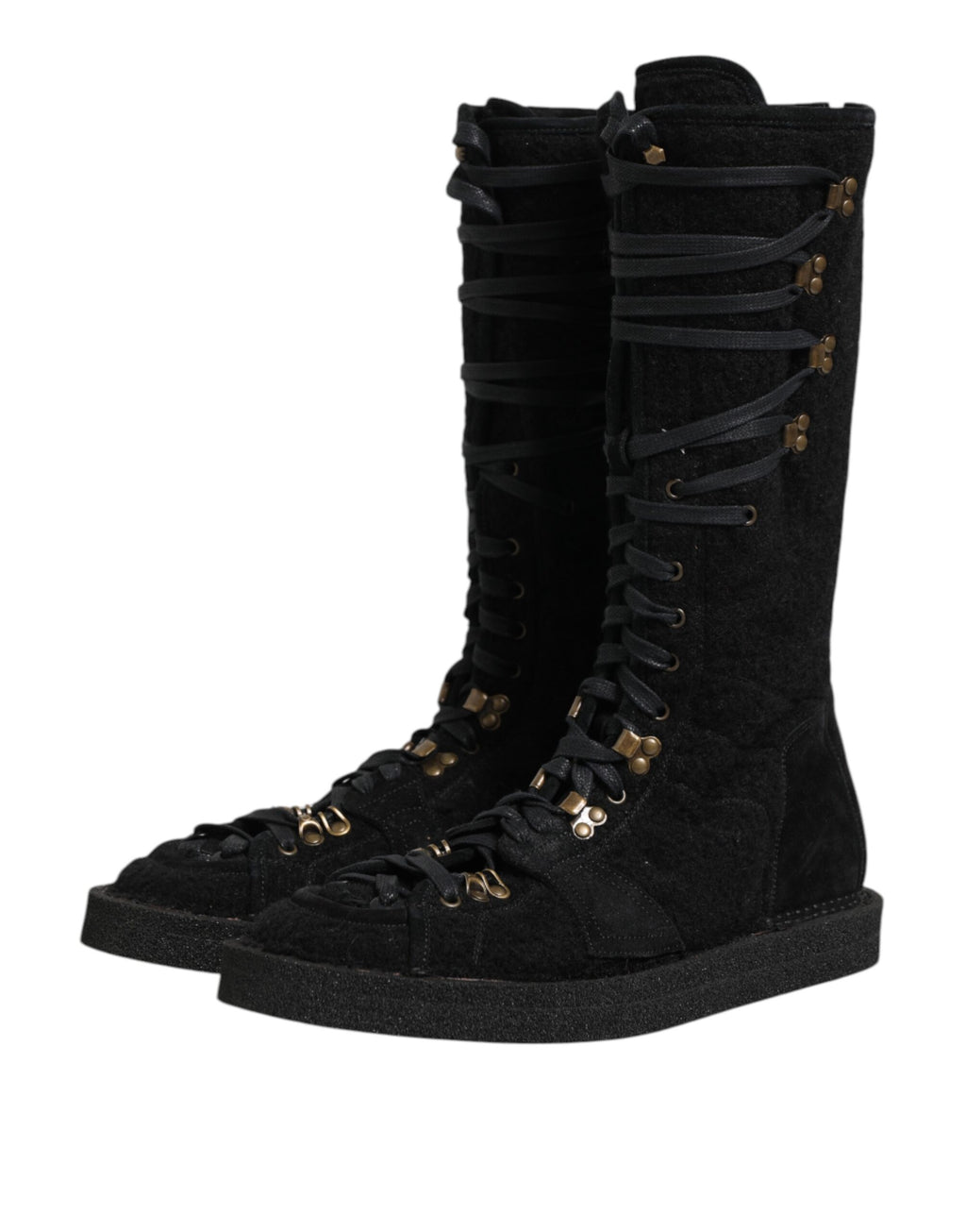 Dolce & Gabbana Schwarz Alpaka Wolle Wildleder Mid Calf Stiefel Schuhe