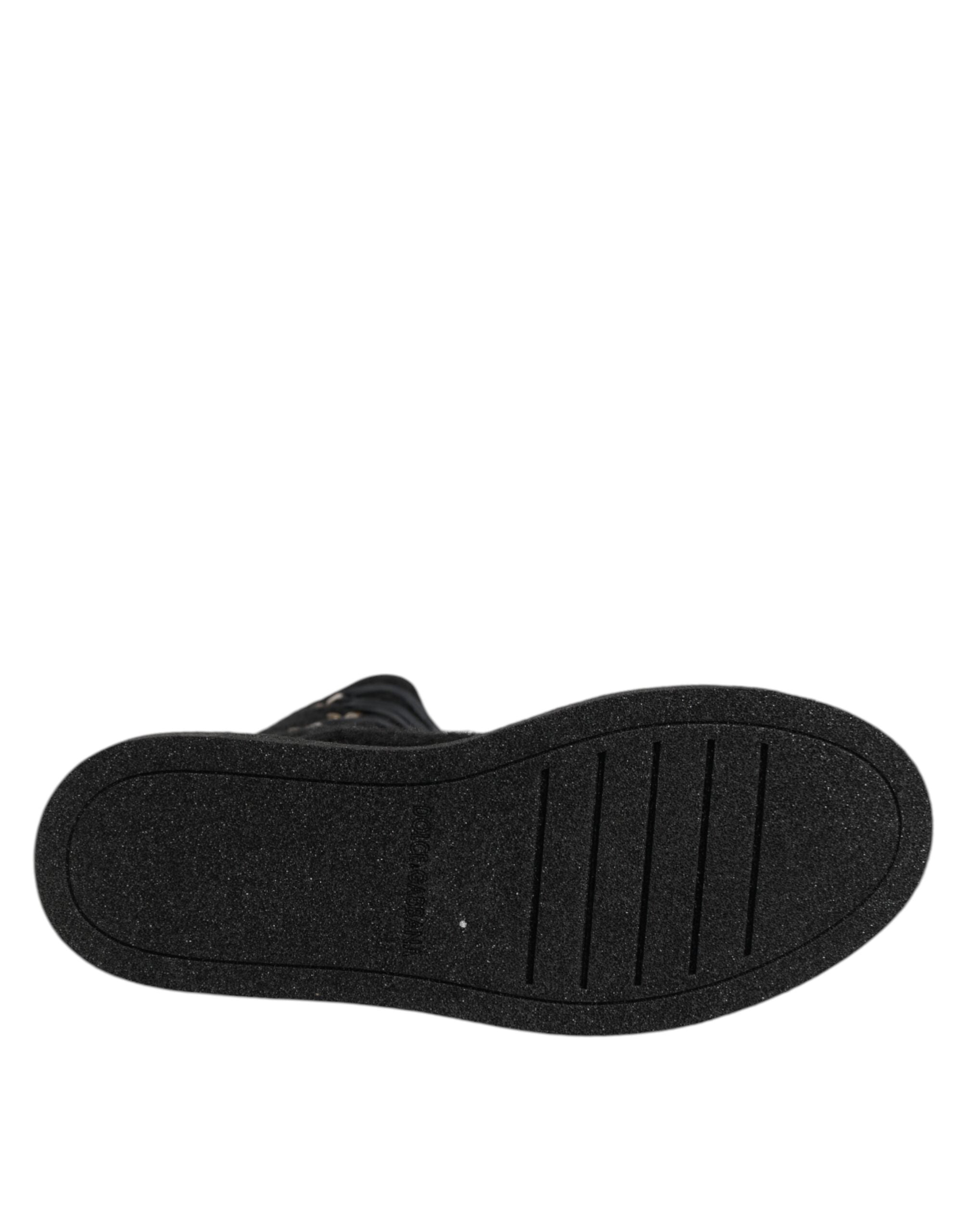 Dolce & Gabbana Schwarz Alpaka Wolle Wildleder Mid Calf Stiefel Schuhe