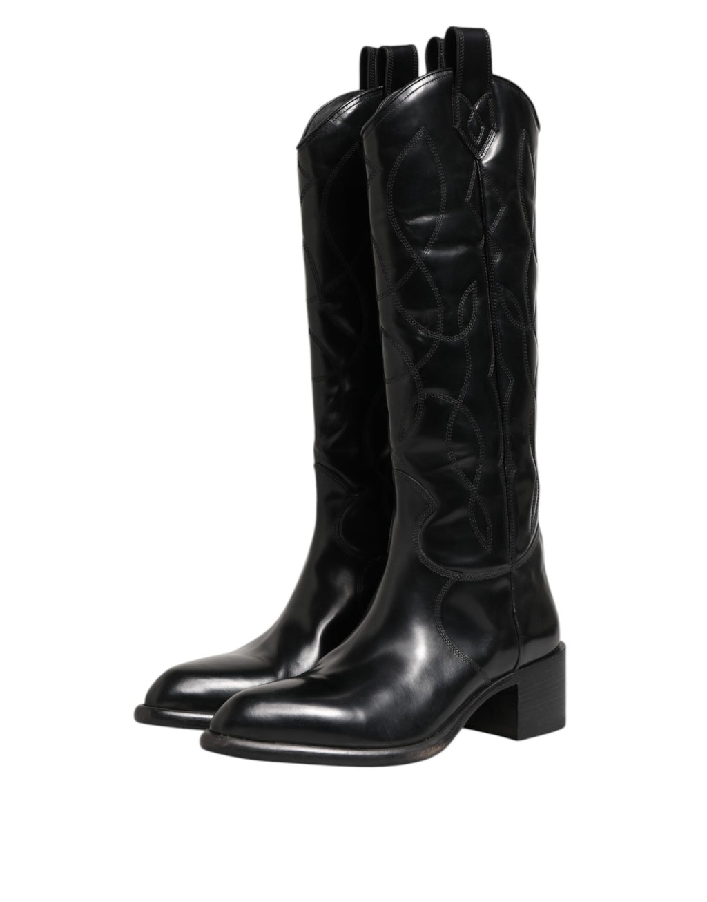 Dolce & Gabbana Schwarz Leder Over The Calf Biker Stiefel Schuhe