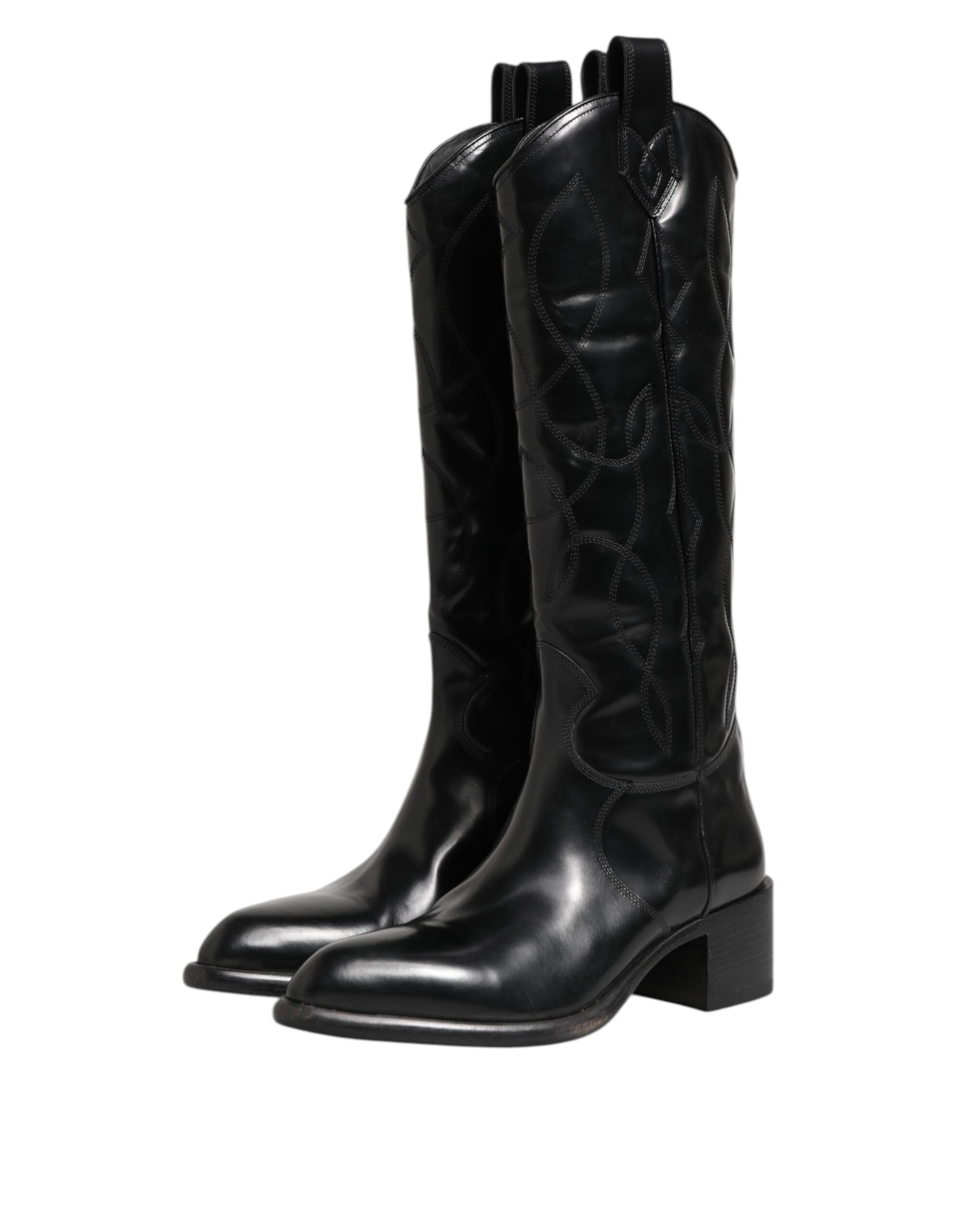 Dolce & Gabbana Schwarz Leder Over The Calf Biker Stiefel Schuhe