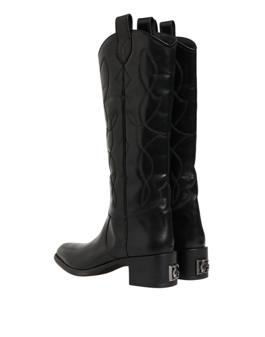 Dolce & Gabbana Schwarz Leder Over The Calf Biker Stiefel Schuhe