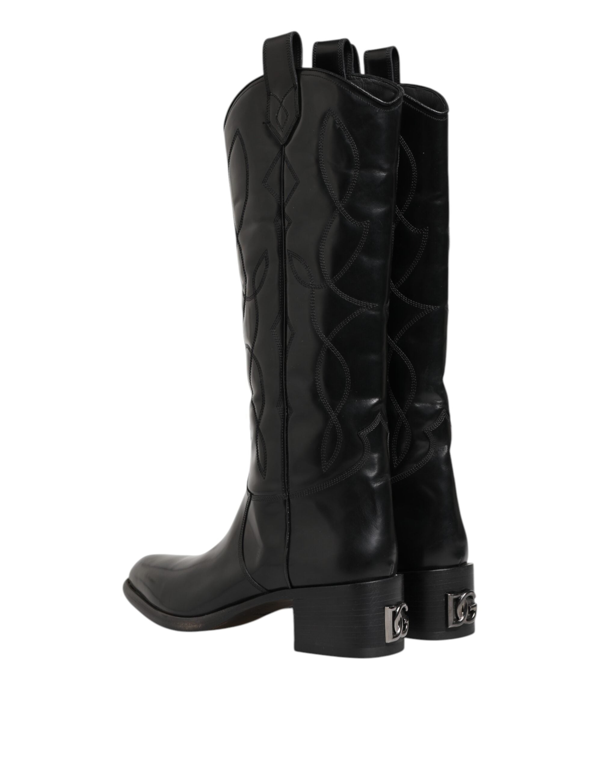 Dolce & Gabbana Schwarz Leder Over The Calf Biker Stiefel Schuhe