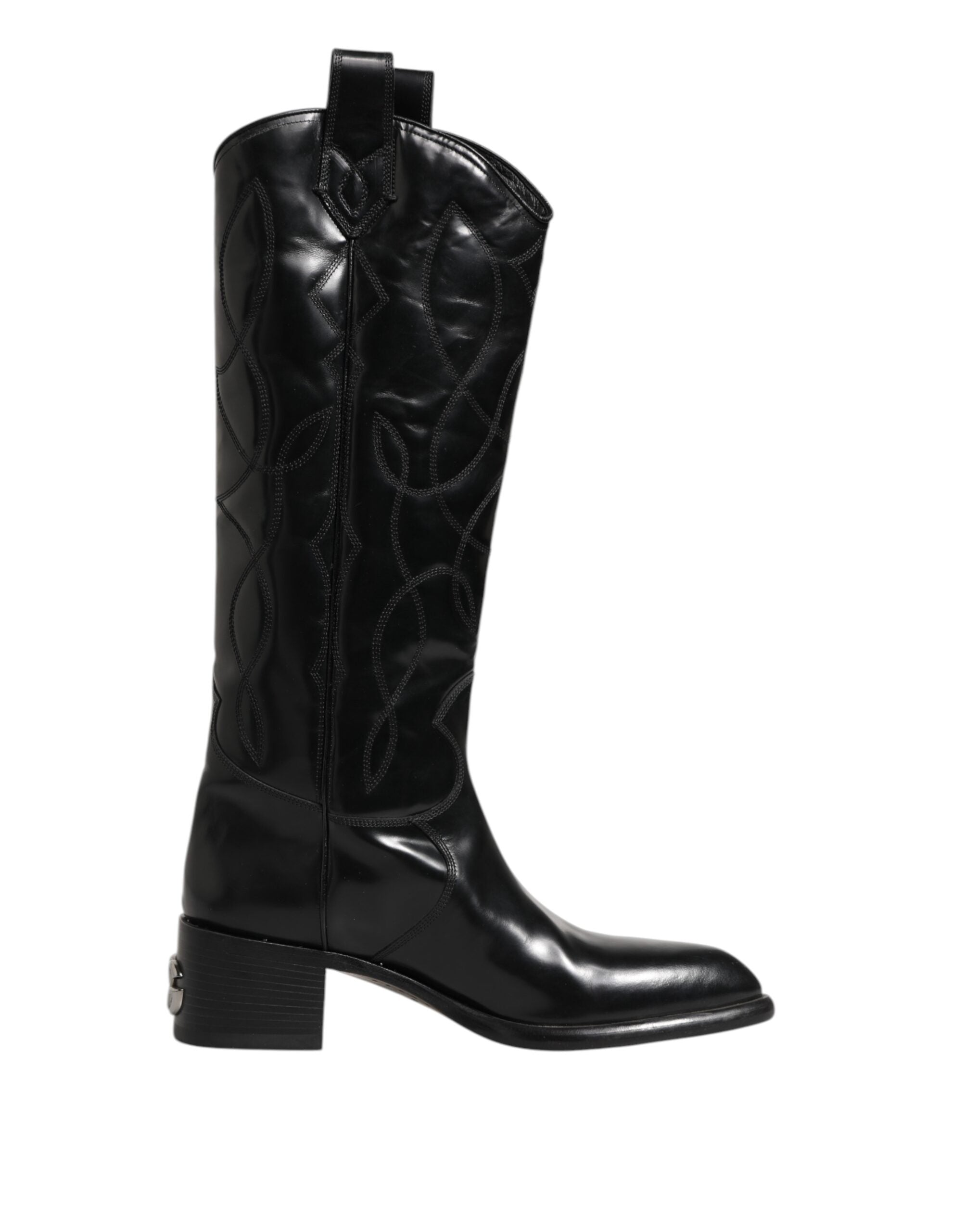Dolce & Gabbana Schwarz Leder Over The Calf Biker Stiefel Schuhe