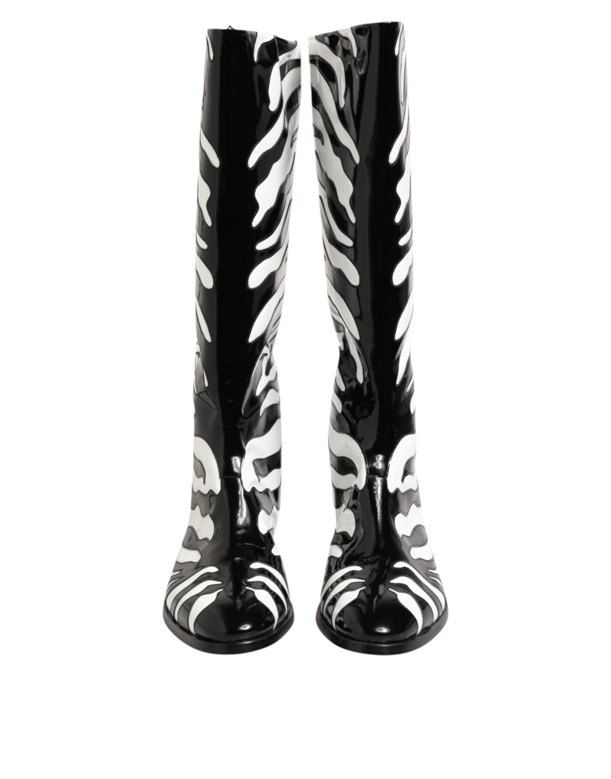 Dolce & Gabbana Schwarz Weiß Zebra Over The Calf Stiefel Schuhe