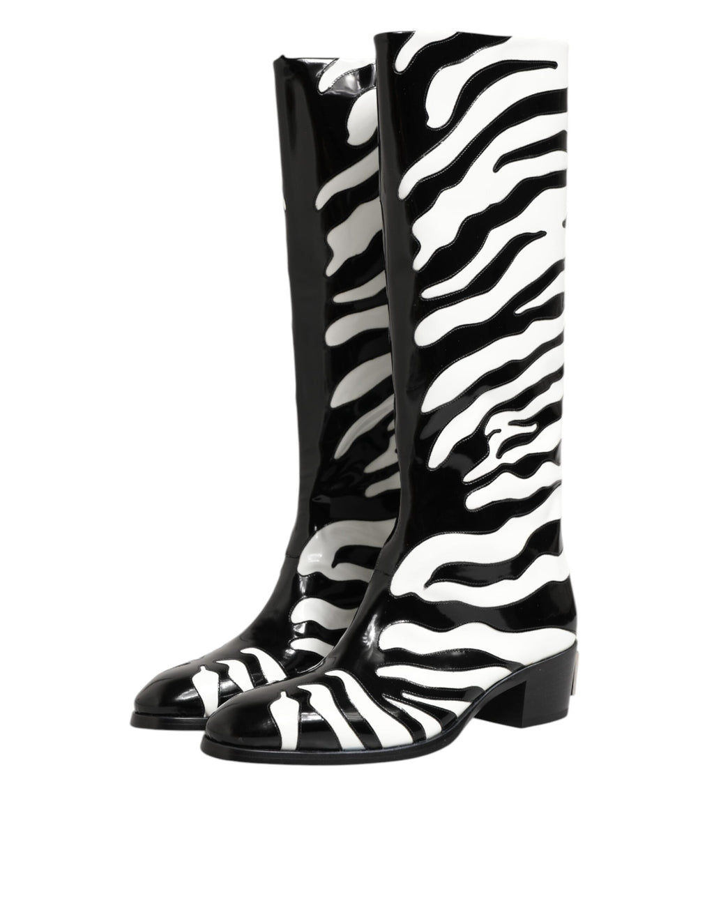 Dolce & Gabbana Schwarz Weiß Zebra Over The Calf Stiefel Schuhe