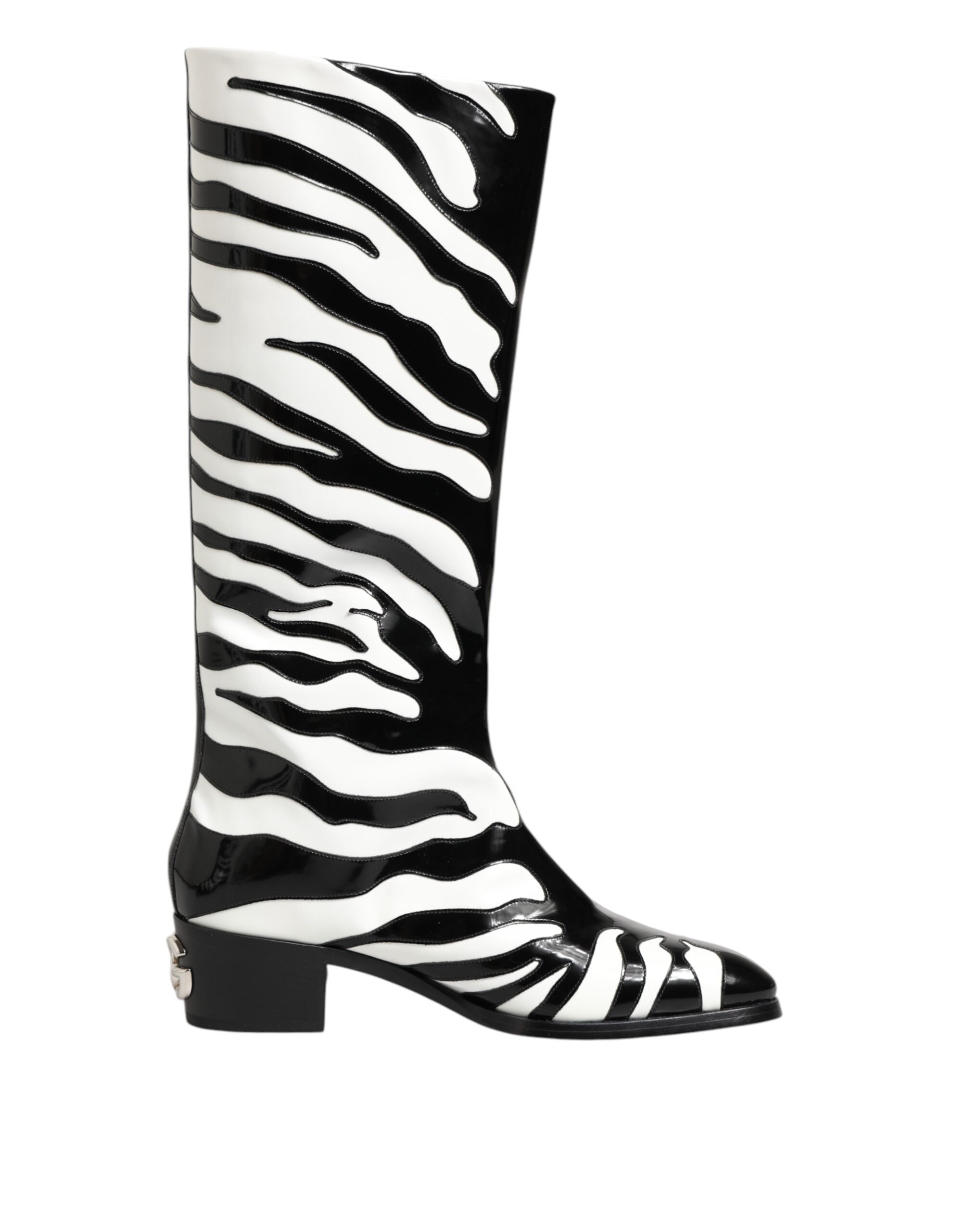 Dolce & Gabbana Schwarz Weiß Zebra Over The Calf Stiefel Schuhe