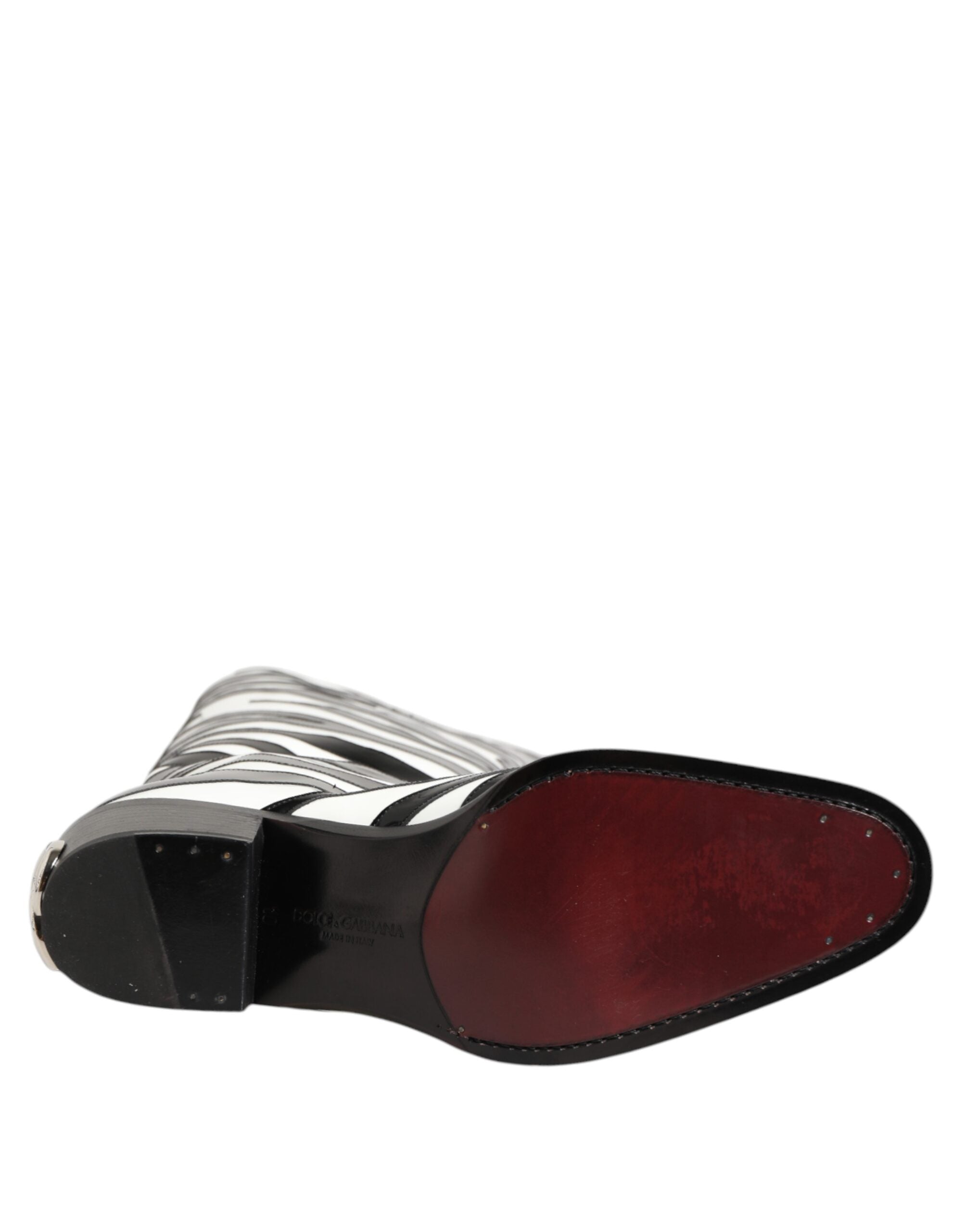 Dolce & Gabbana Schwarz Weiß Zebra Over The Calf Stiefel Schuhe