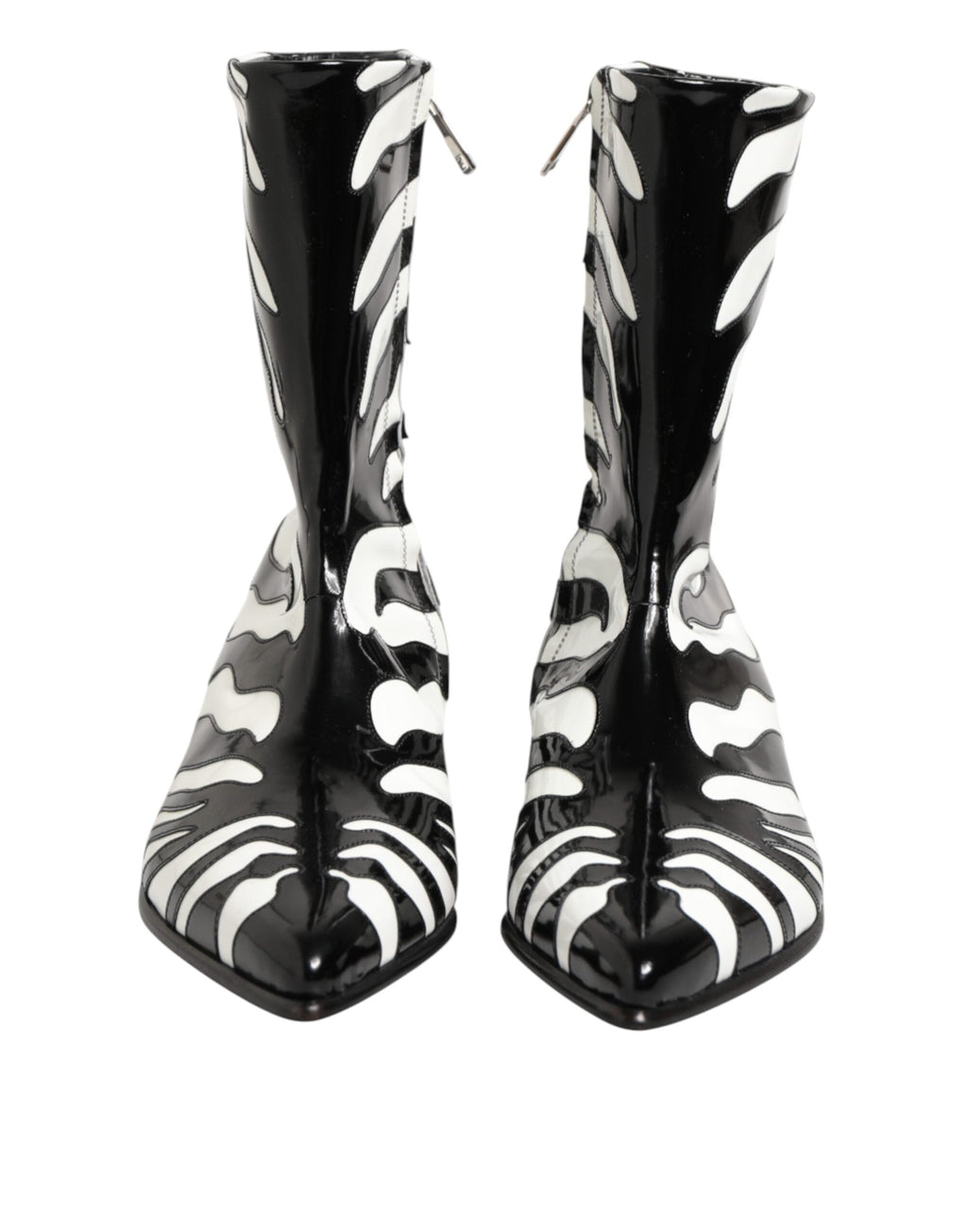 Dolce & Gabbana Schwarz Weiß Zebra Leder Mid Calf Stiefel Schuhe