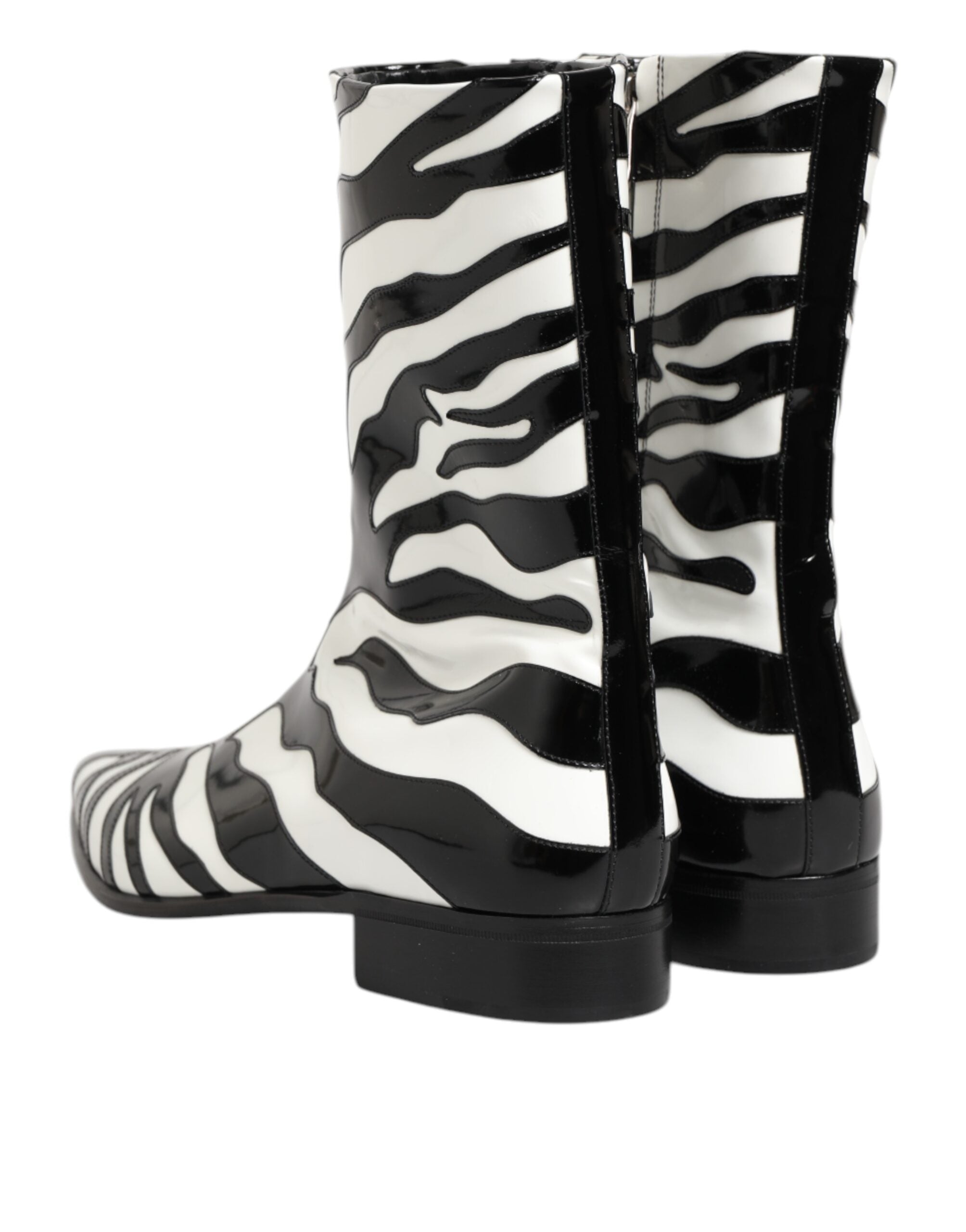 Dolce & Gabbana Schwarz Weiß Zebra Leder Mid Calf Stiefel Schuhe