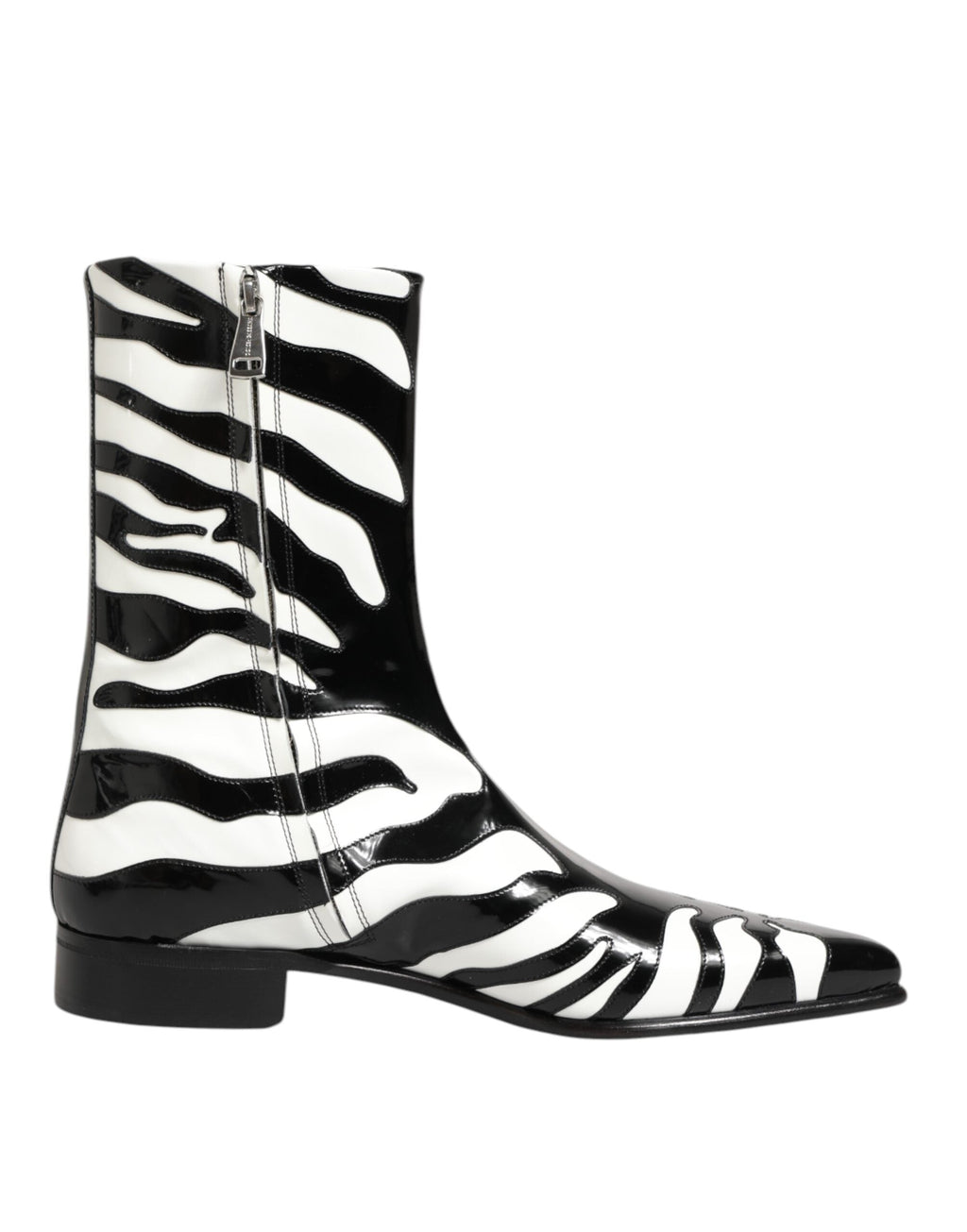 Dolce & Gabbana Schwarz Weiß Zebra Leder Mid Calf Stiefel Schuhe