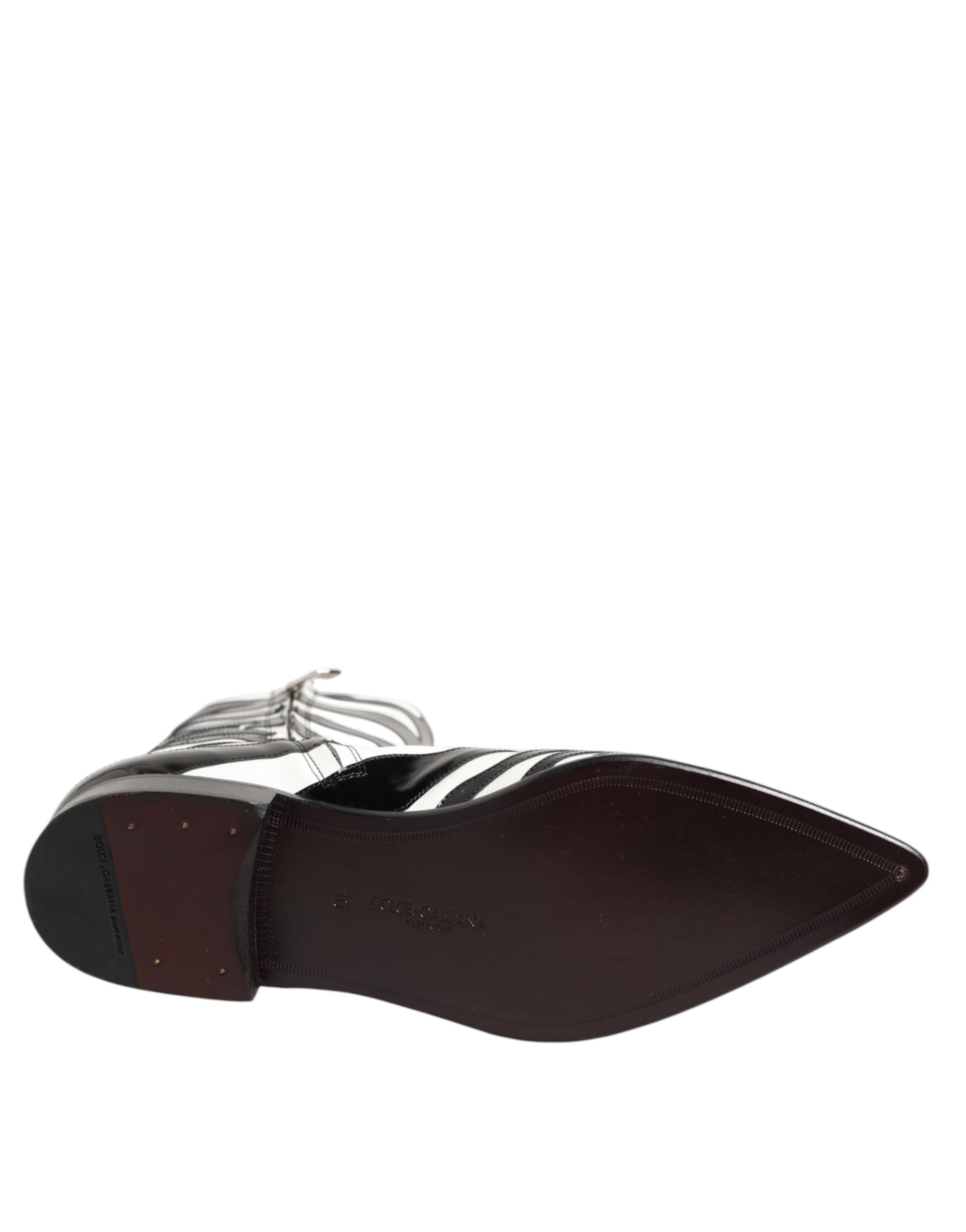 Dolce & Gabbana Schwarz Weiß Zebra Leder Mid Calf Stiefel Schuhe