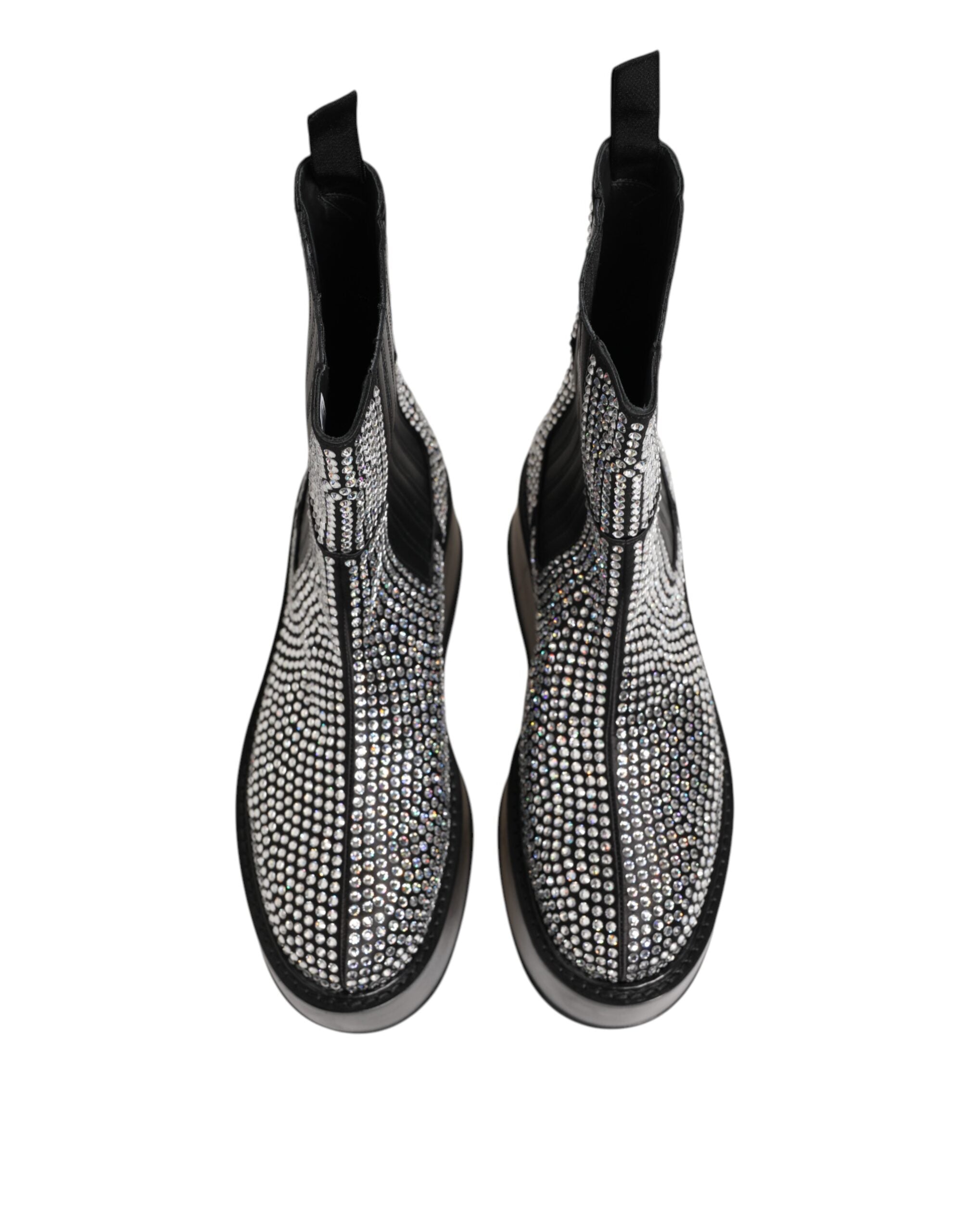 Dolce & Gabbana Schwarz Crystal Strass Mid Calf Kurze Stiefel Schuhe